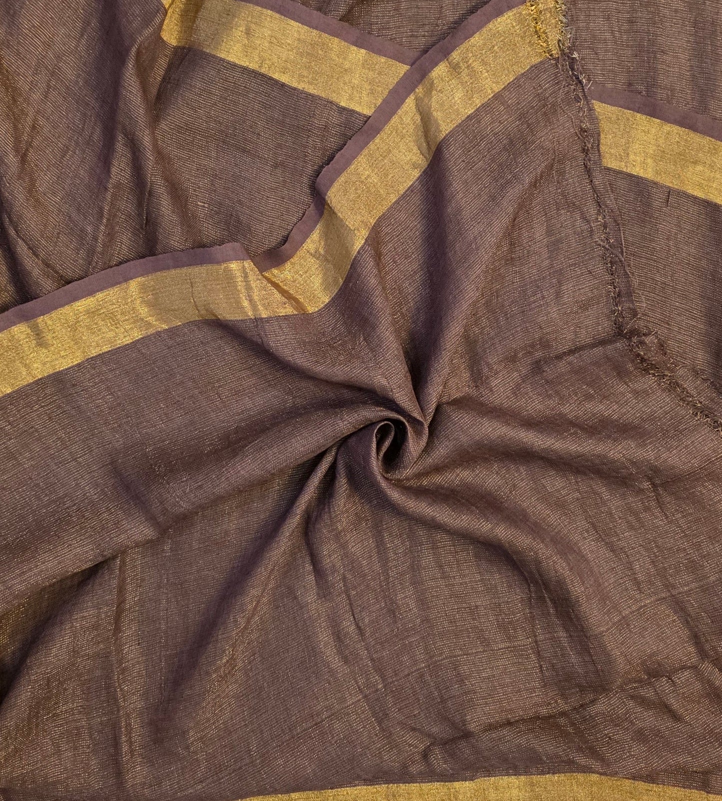 Brown Pure Linen Tissue Saree