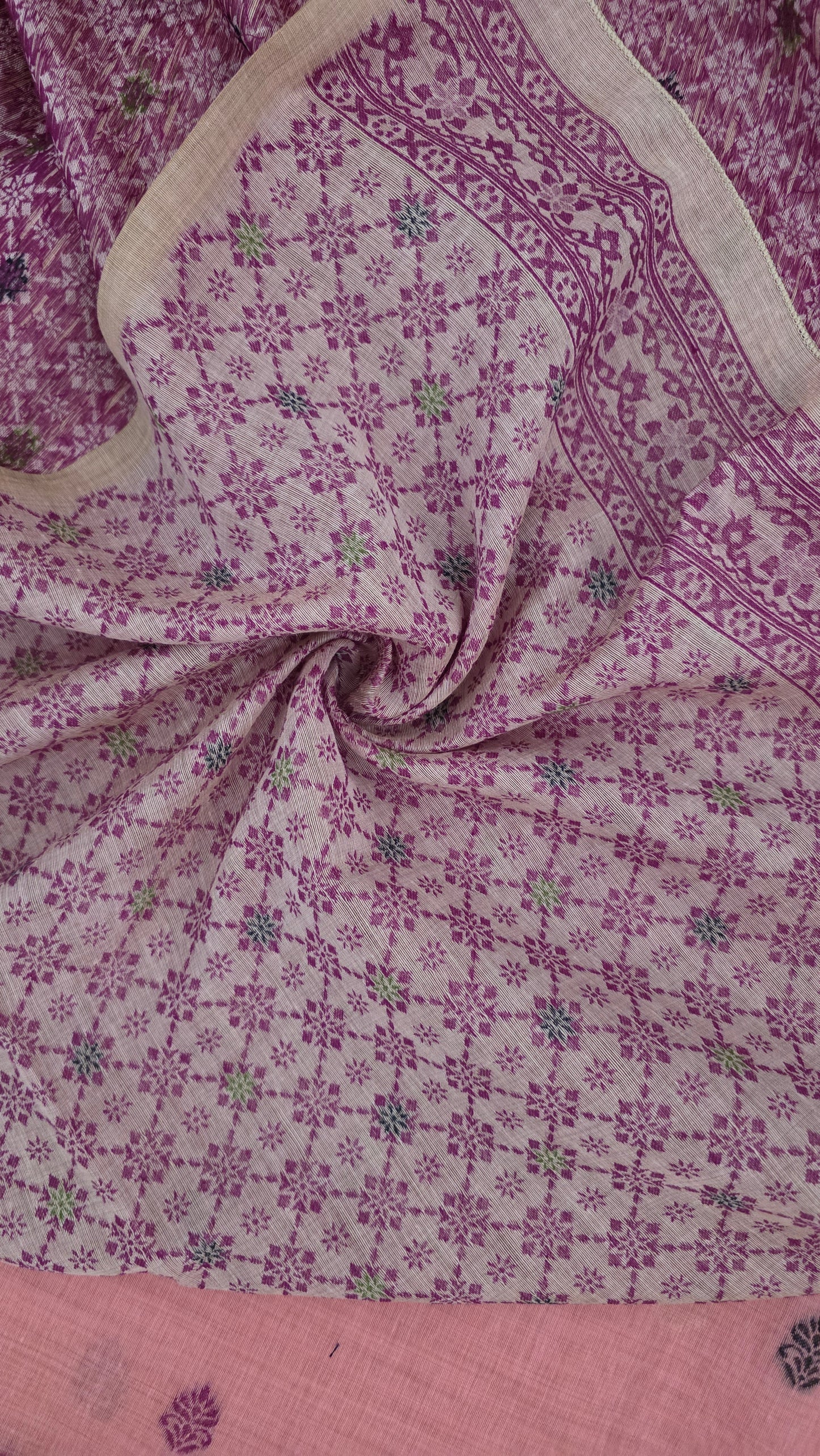 Pink Pichwai Munga Silk Jamdani