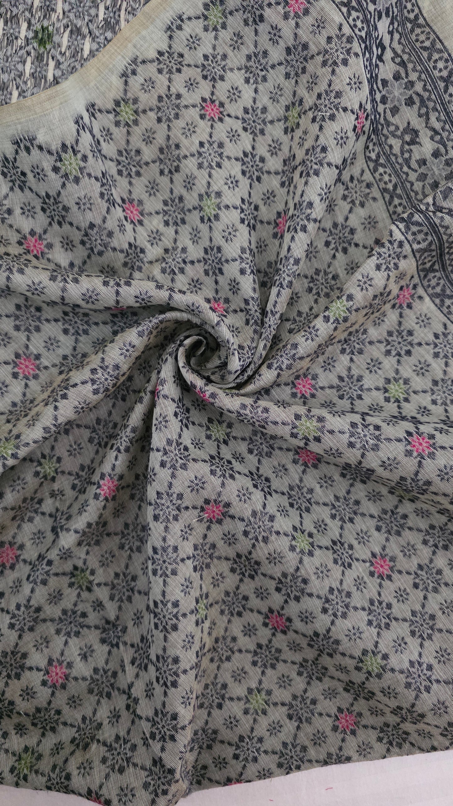 Blue Pichwai Munga Silk Jamdani