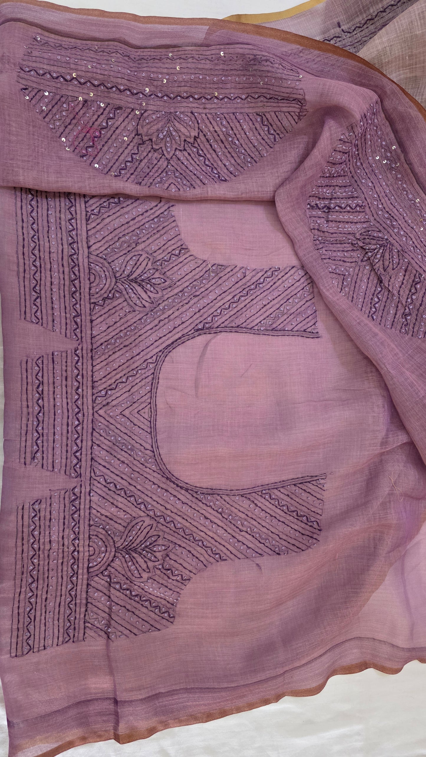 Lavender Embroidered Linen Tissue Silk Saree