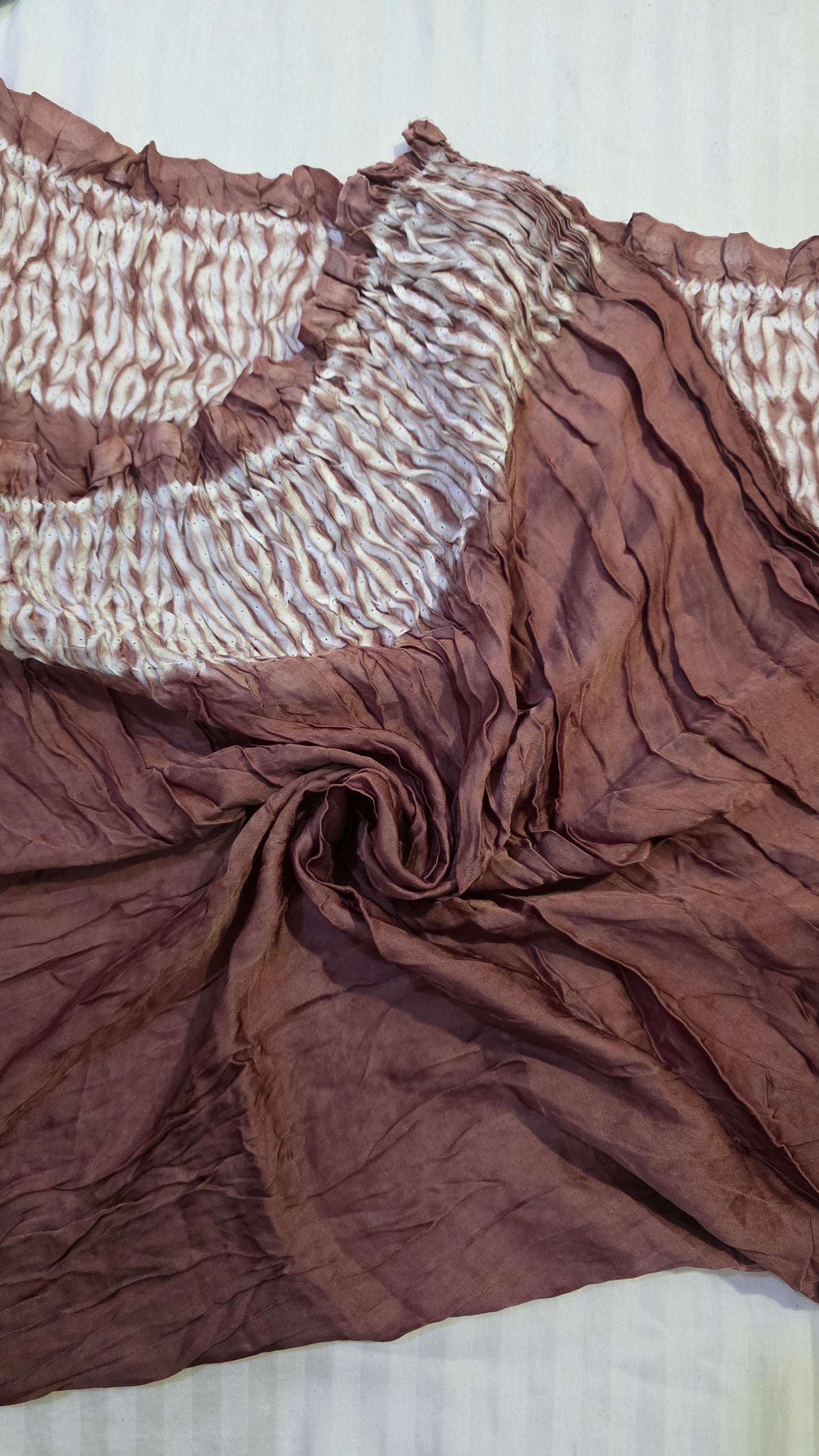 Brown Pure Dola silk Bandhej Saree