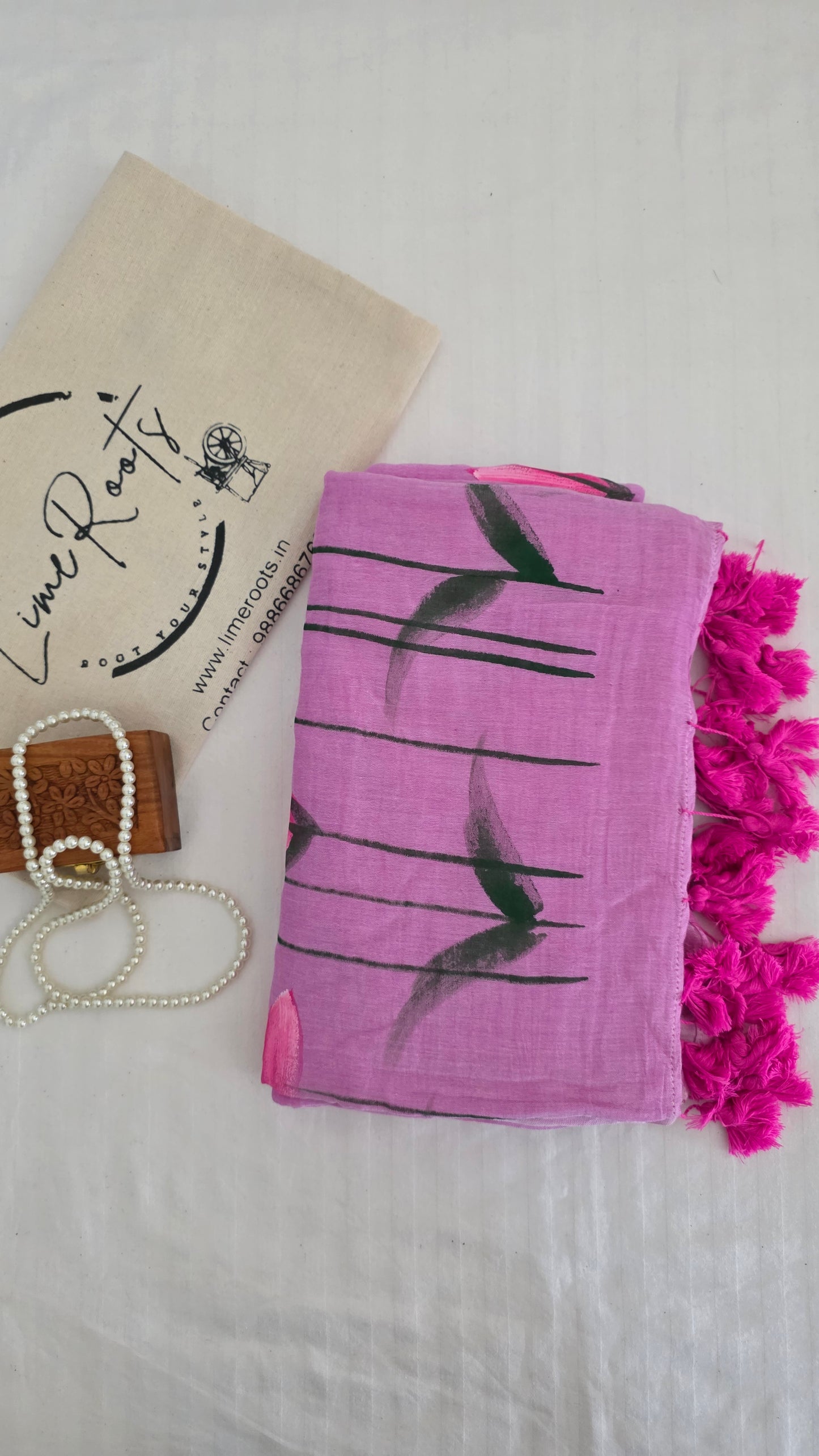Lavender hand-painted pure mulmul cotton