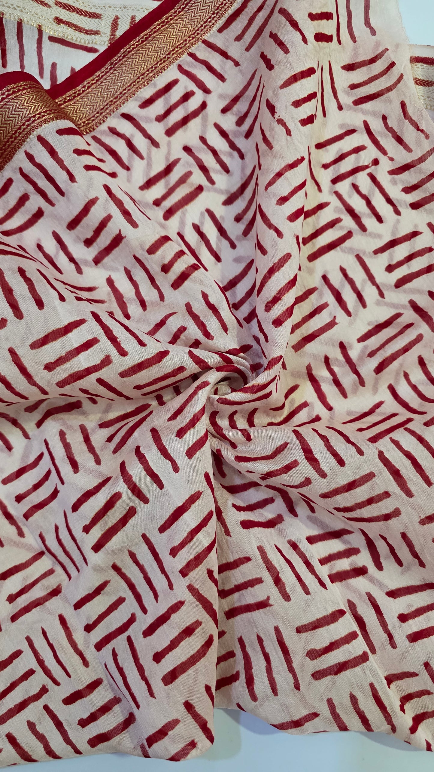 Red Handblocked Printed Maheshwari Silk Saree