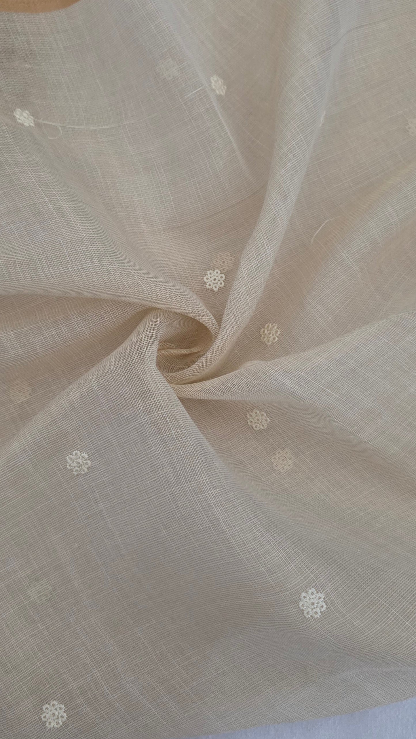 Ivory Embroidered Linen Tissue Silk Saree