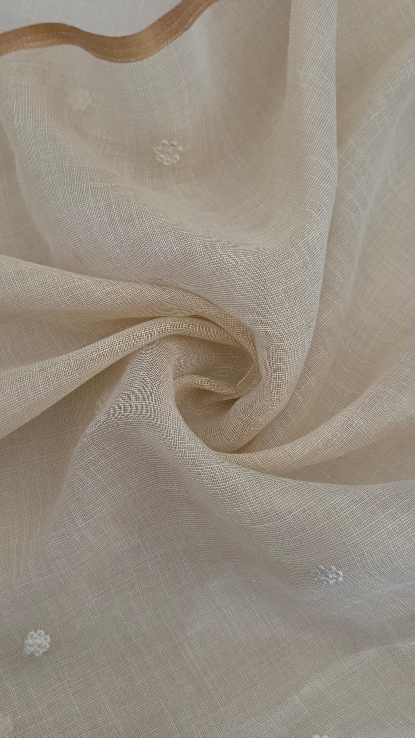 Ivory Embroidered Linen Tissue Silk Saree
