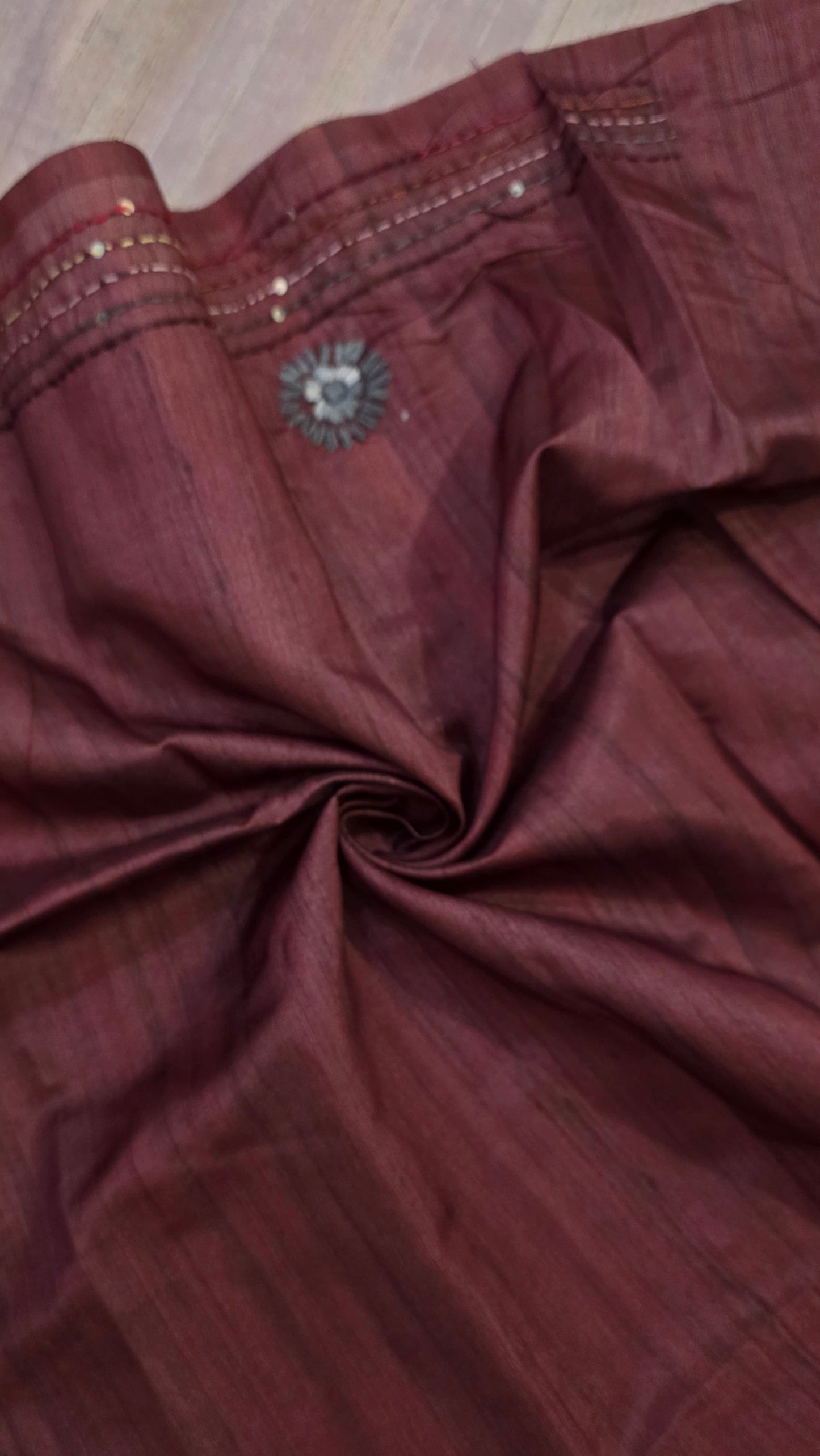 Pink hand embroidery tussar Silk Saree