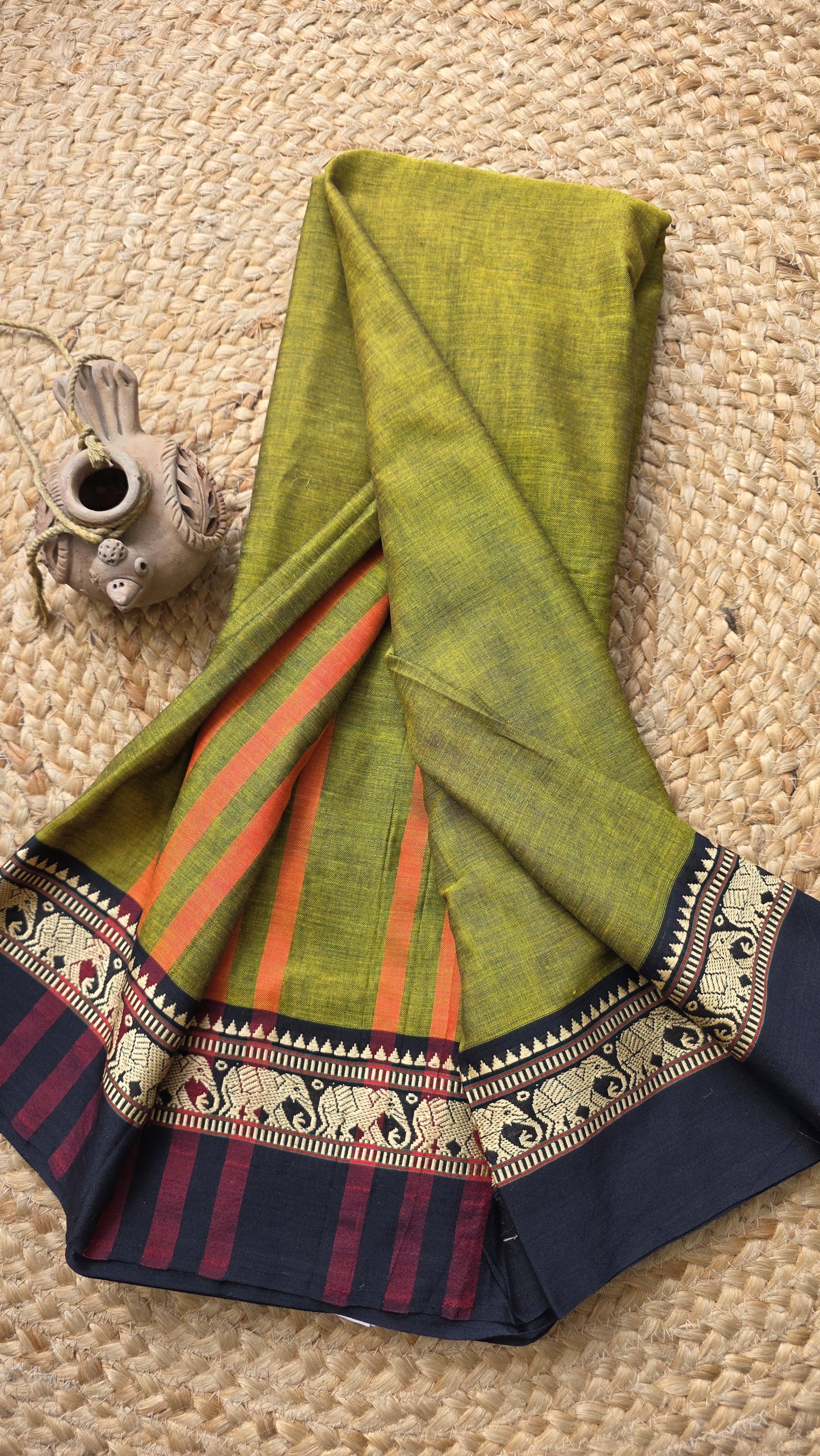 Two toned green Pure Narayanpet cotton sari