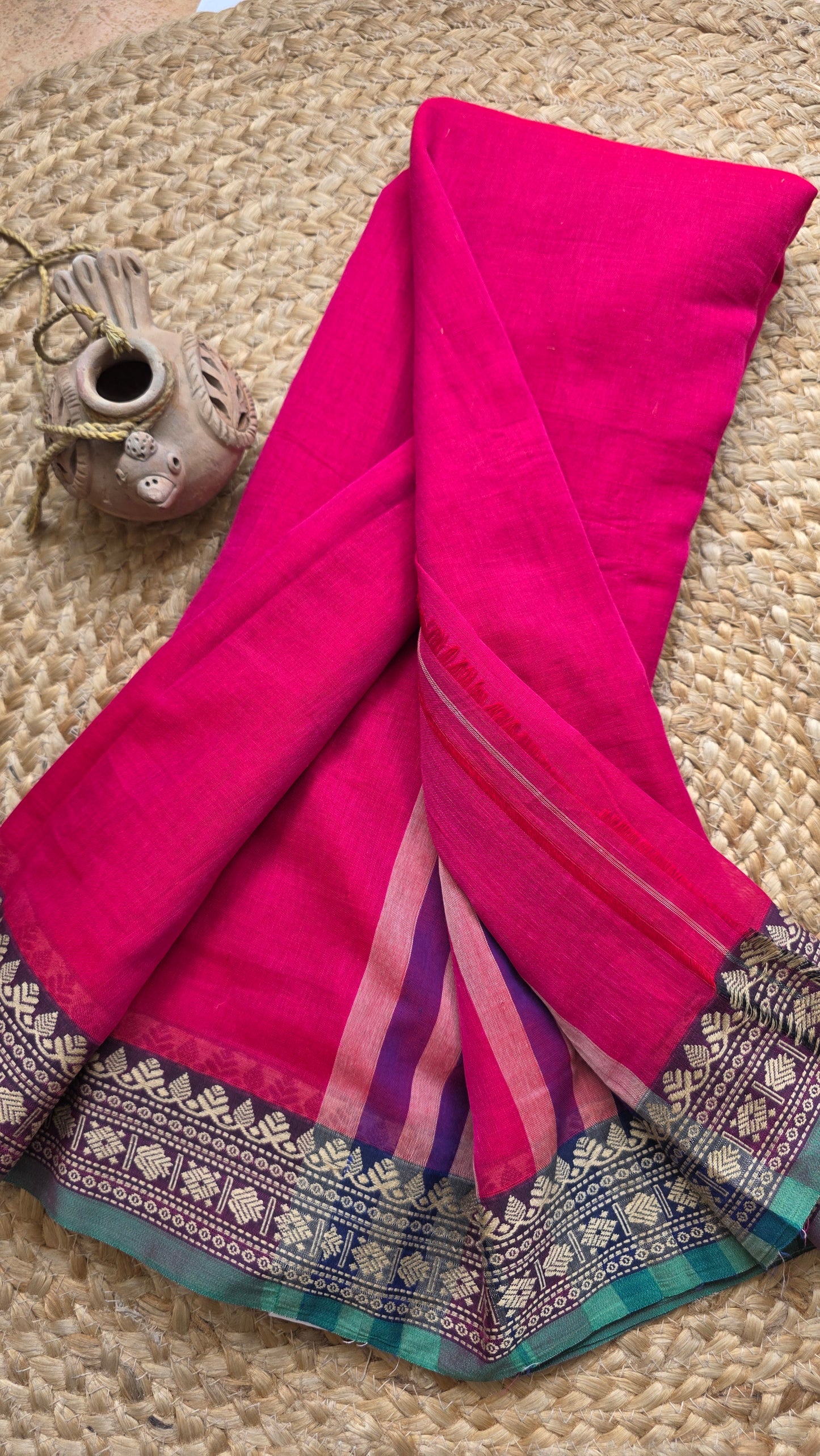 Two toned Pink Pure Narayanpet cotton sari