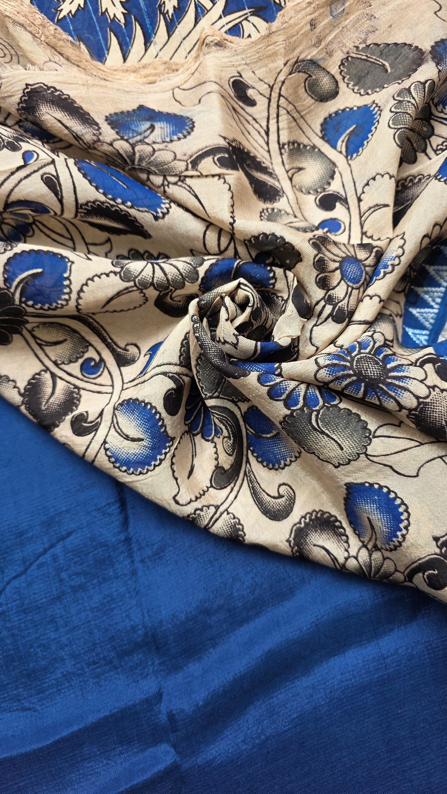 Katha| Blue kalamkari Silk Saree
