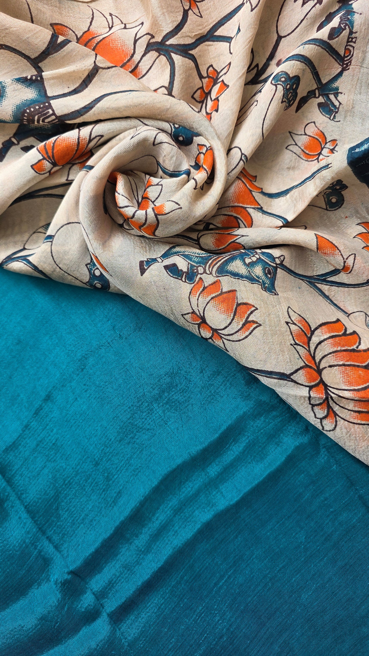 Katha| Blue kalamkari Silk Saree