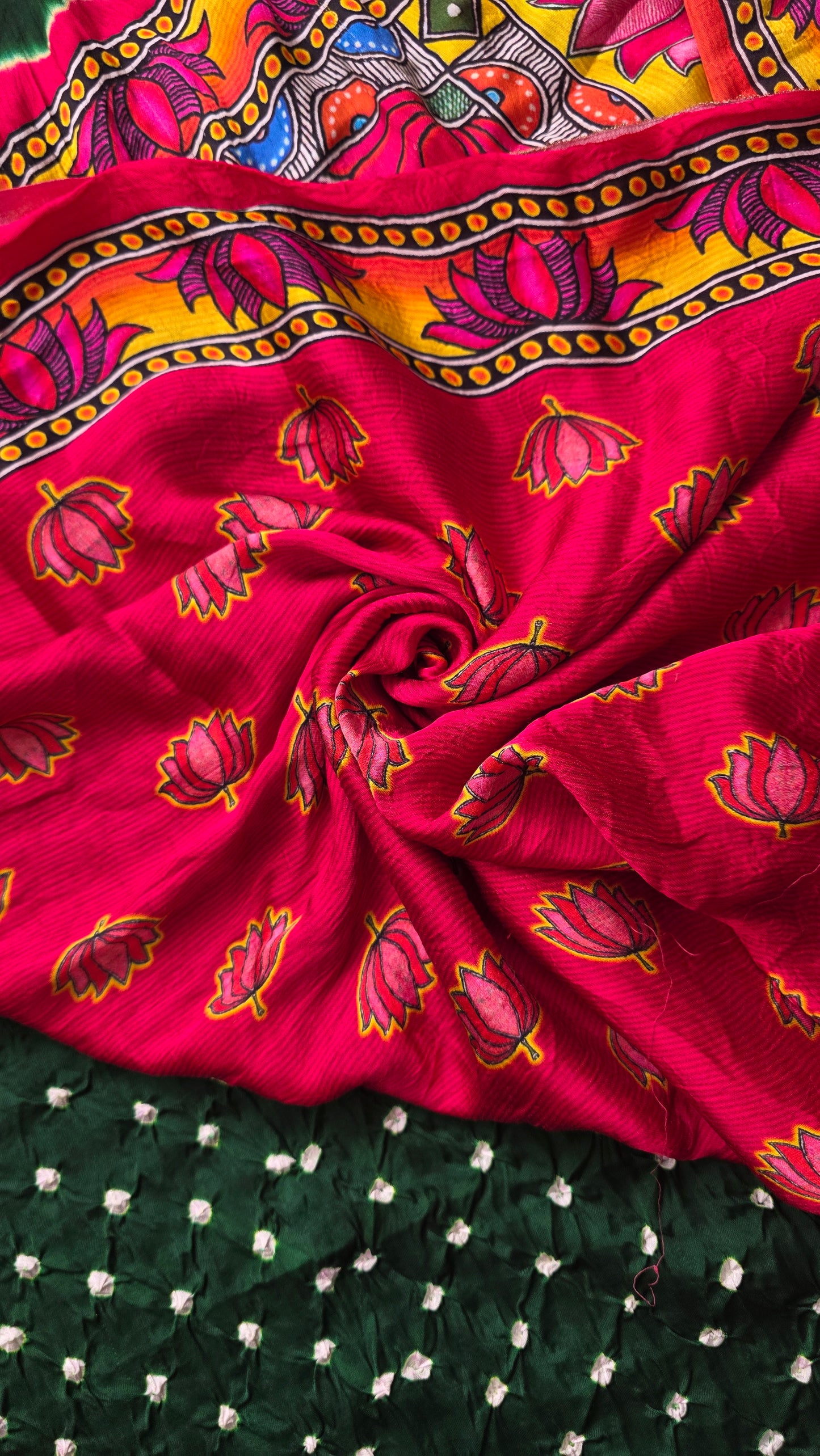 Boond | Green Bandhej with pichwai Tissue pallu