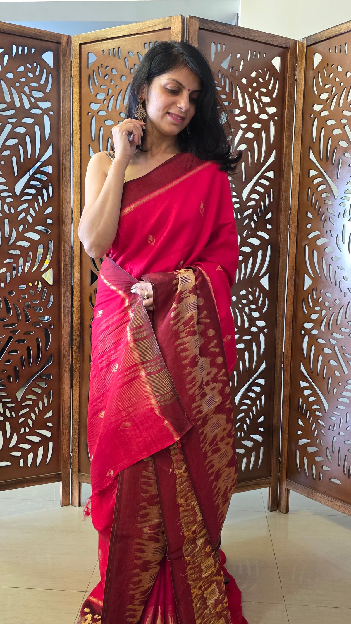 Red Elephant Banarasi border|Silk Saree