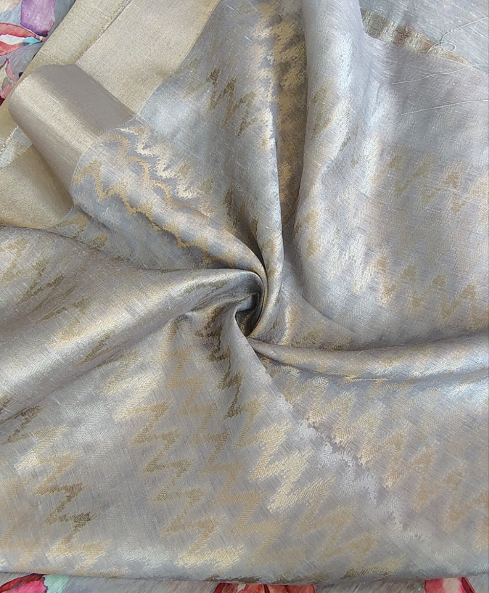 Gray Pastel Floral Linen Silk Saree