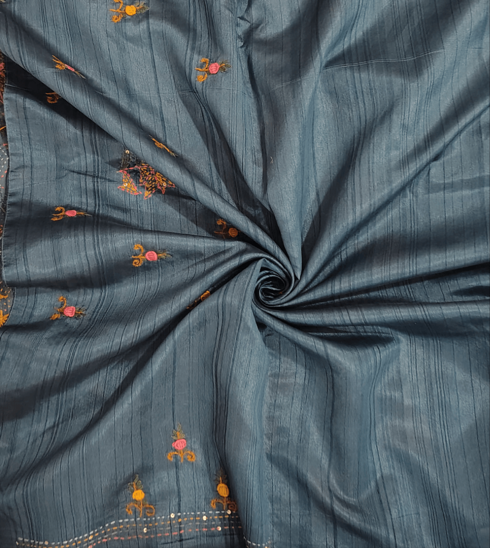 GUCCHA deep blue Tussar silk saree , Design view