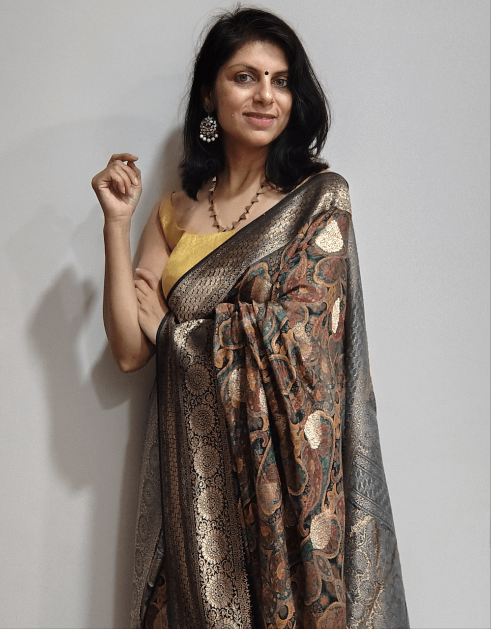 Regalia Soft Silk Saree - Maroon and Black, FRONT VIEW