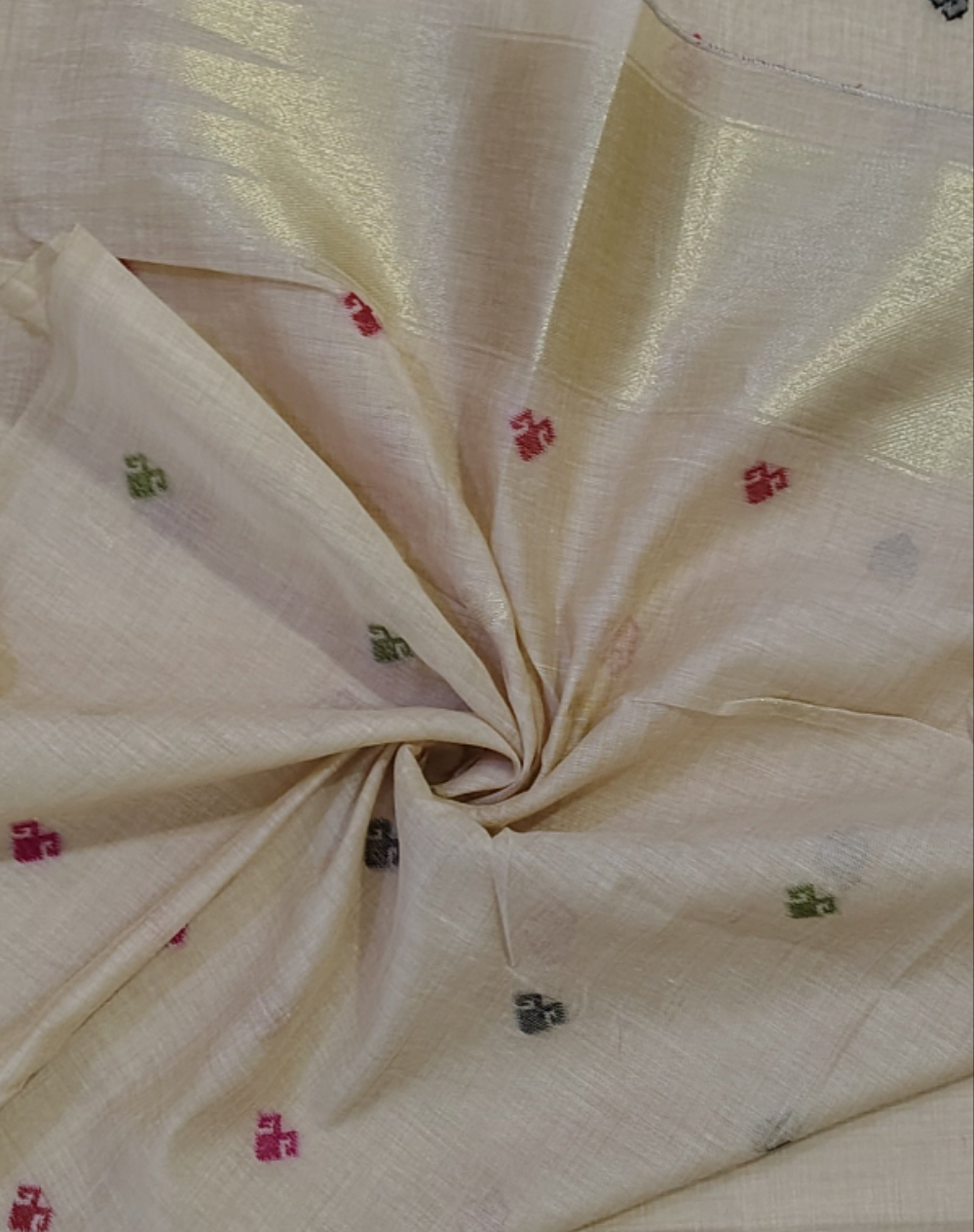 Pastel Linen Silk Saree with Bird Weave – Subtle, Lightweight Elegance