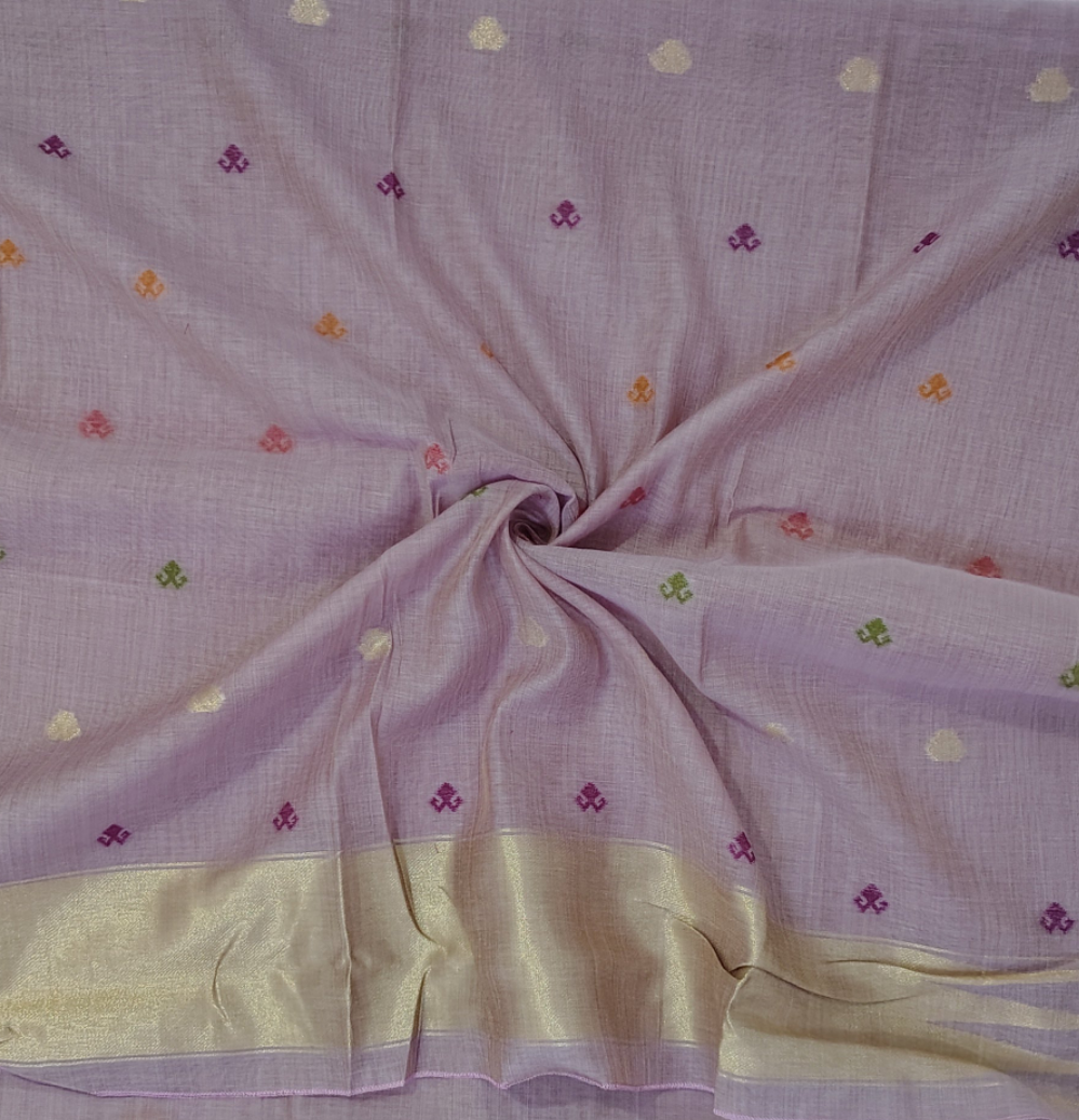 Pastel Linen Silk Saree with Bird Weave – Subtle, Lightweight Elegance