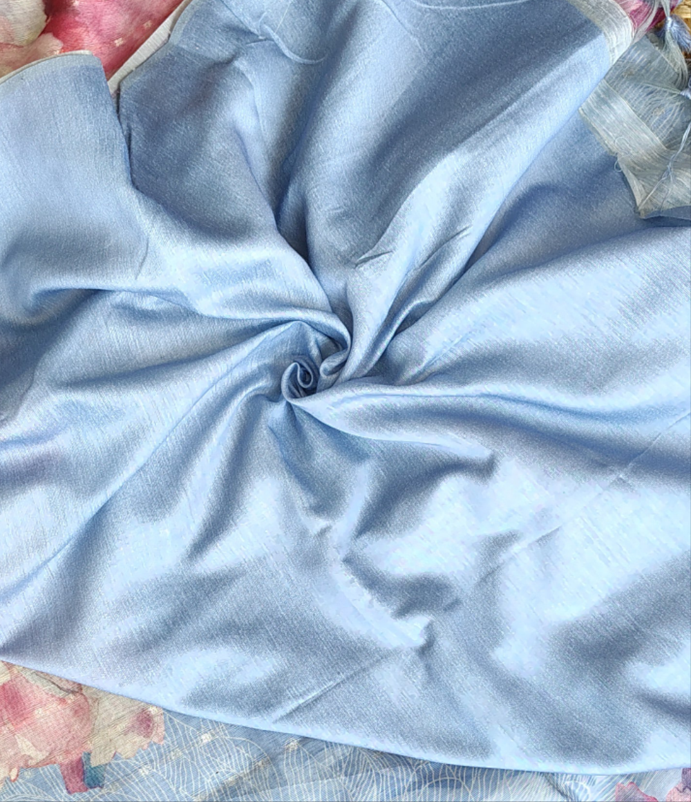 Pastel Floral Linen Silk Saree with Blouse | Lightweight Summer Linen Saree for Women