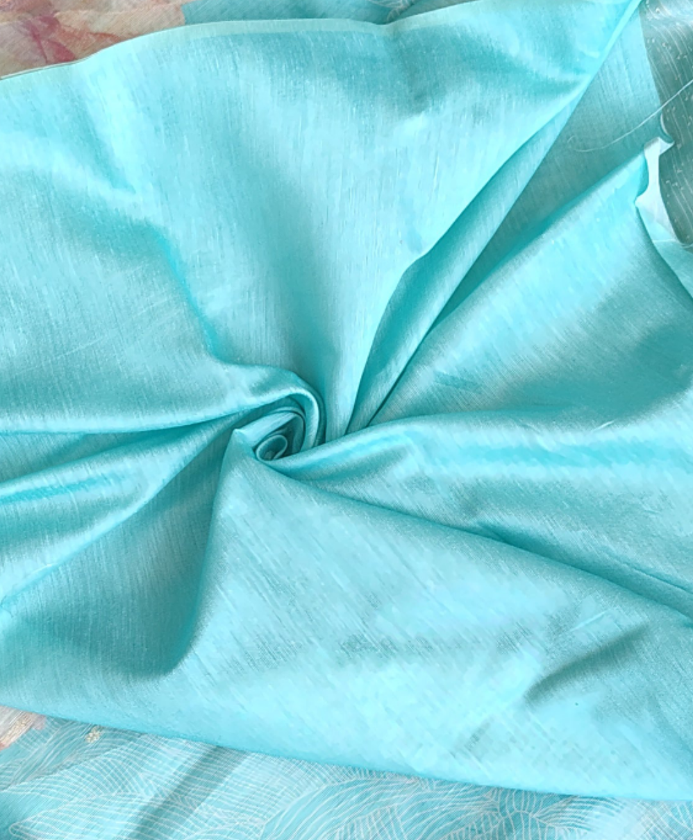 Pastel Floral Linen Silk Saree with Blouse | Lightweight Summer Linen Saree for Women
