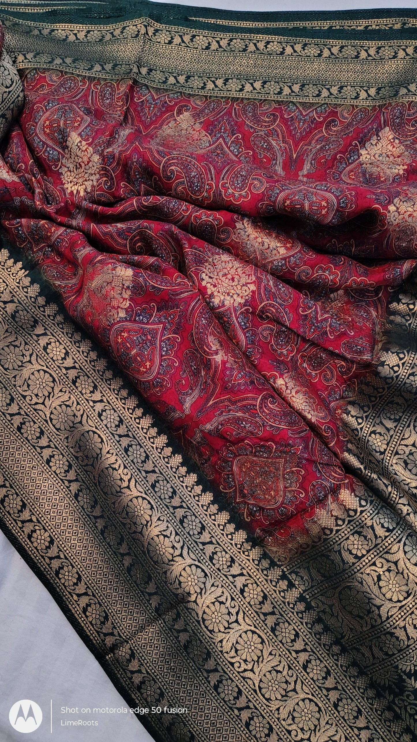 Regalia Soft Silk Saree - Maroon and Green , DESIGN VIEW