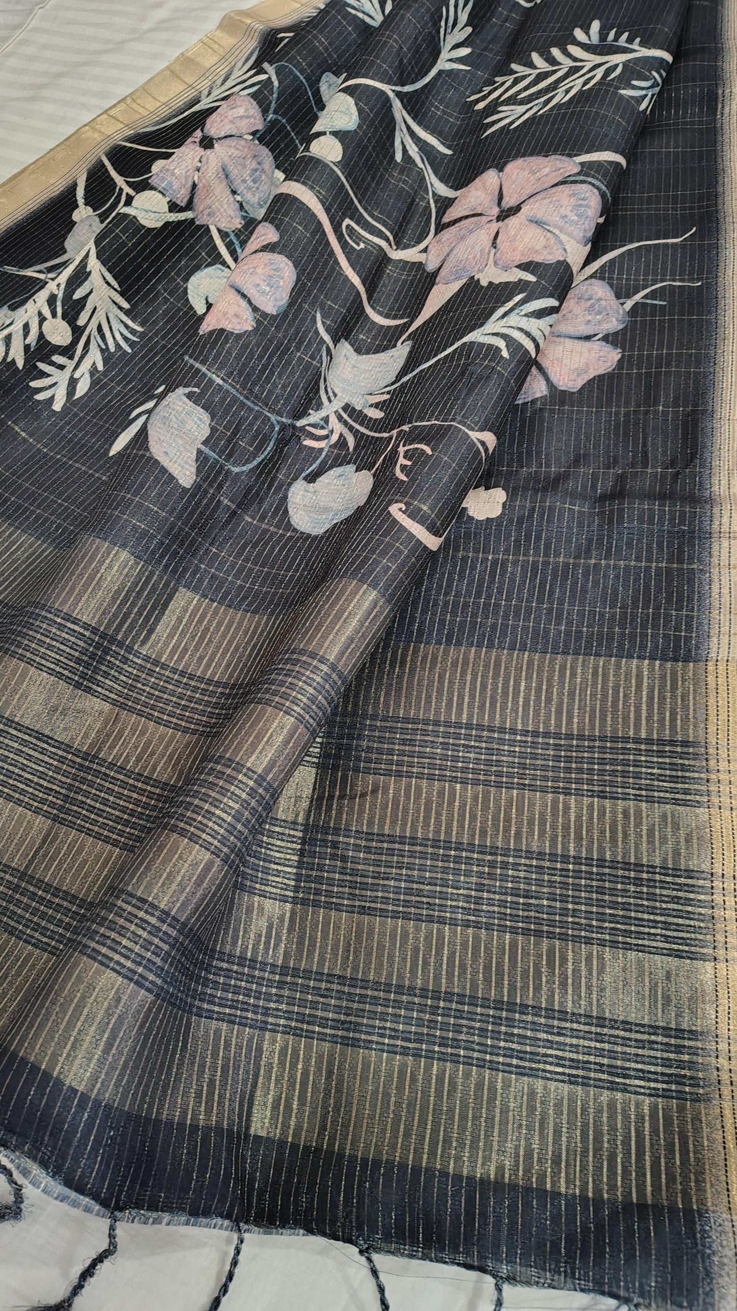 SEMI Tussar silk saree - Black Toned , PALLU View 2