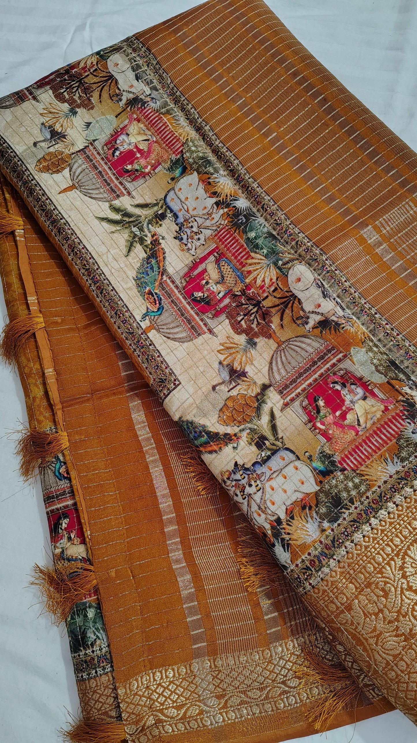 SOFT DOLA silk saree - MUSTARD, PALLU View