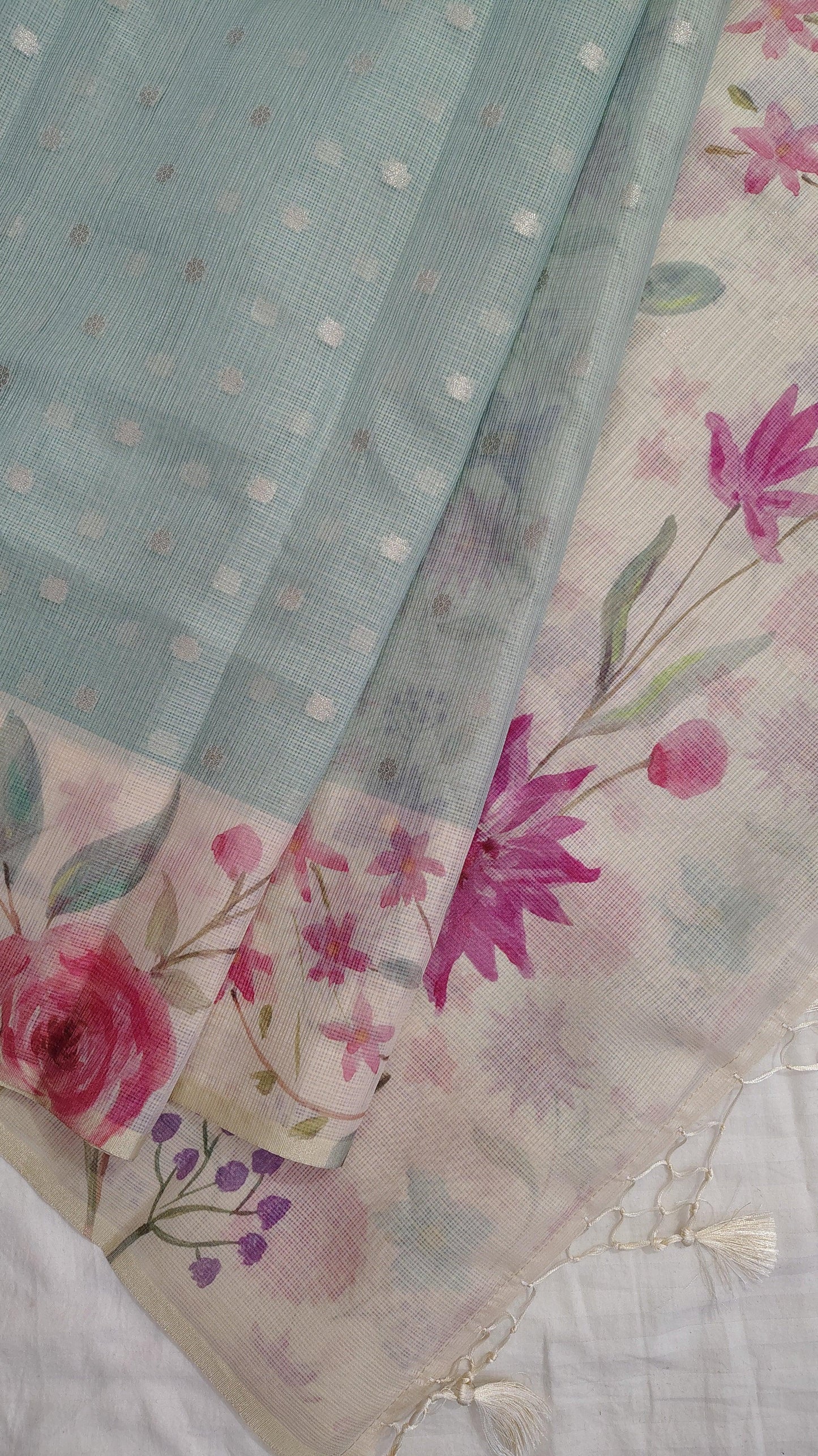 LIGHT BLUE KOTA SILK SAREE - PALLU VIEW