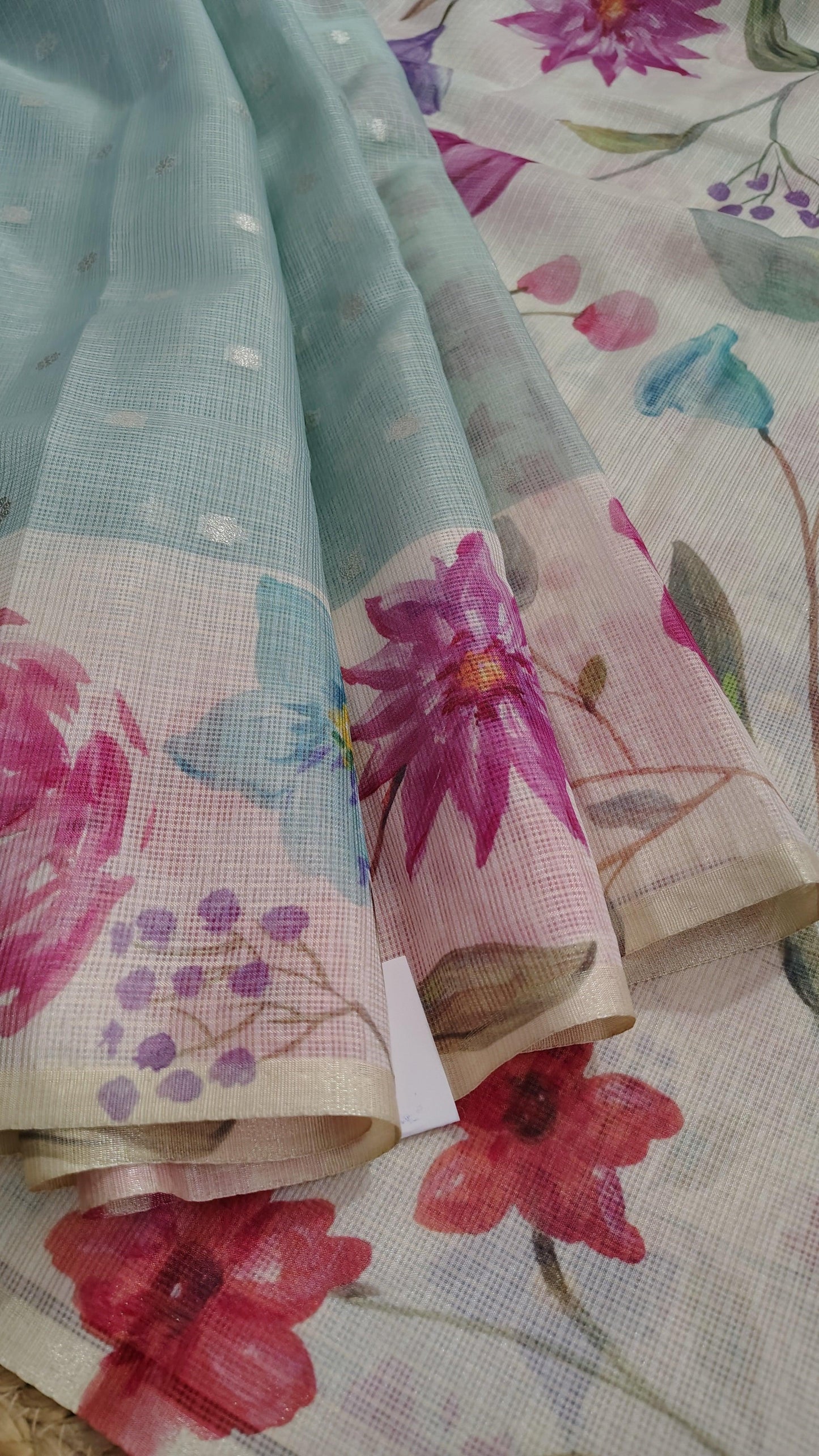 LIGHT BLUE KOTA SILK SAREE - PALLU VIEW 3