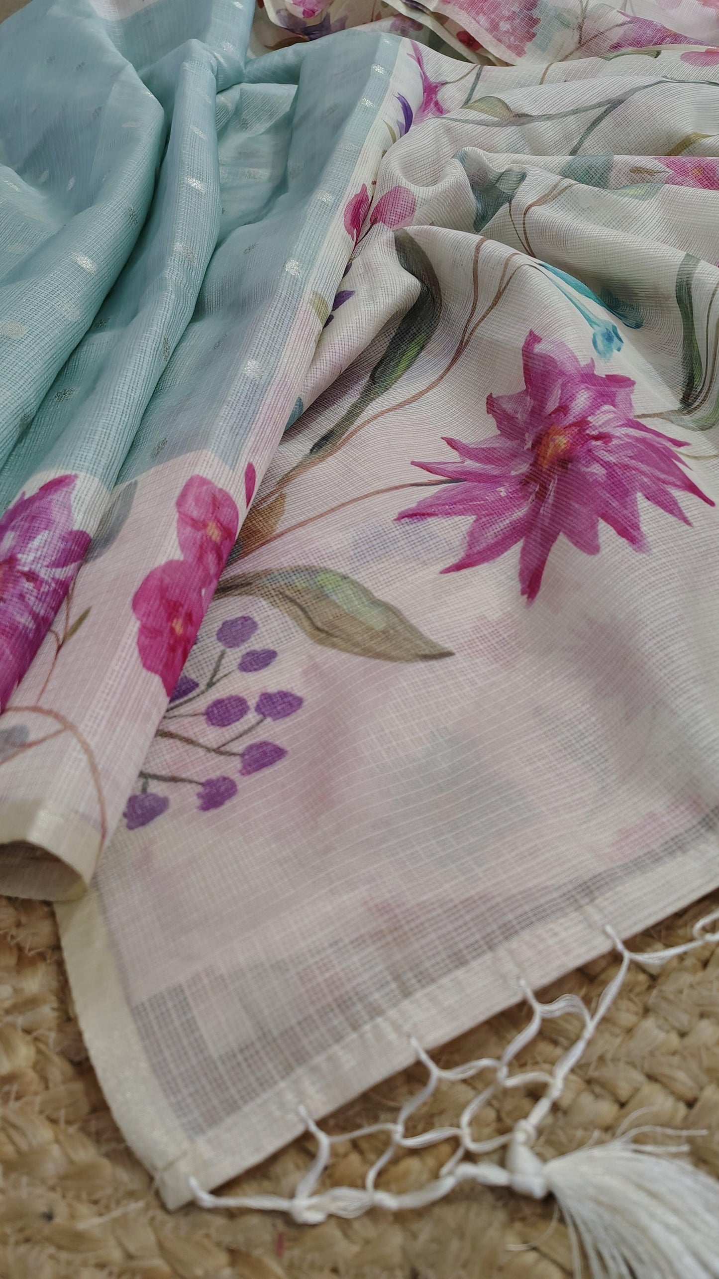 LIGHT BLUE KOTA SILK SAREE - PALLU VIEW 4