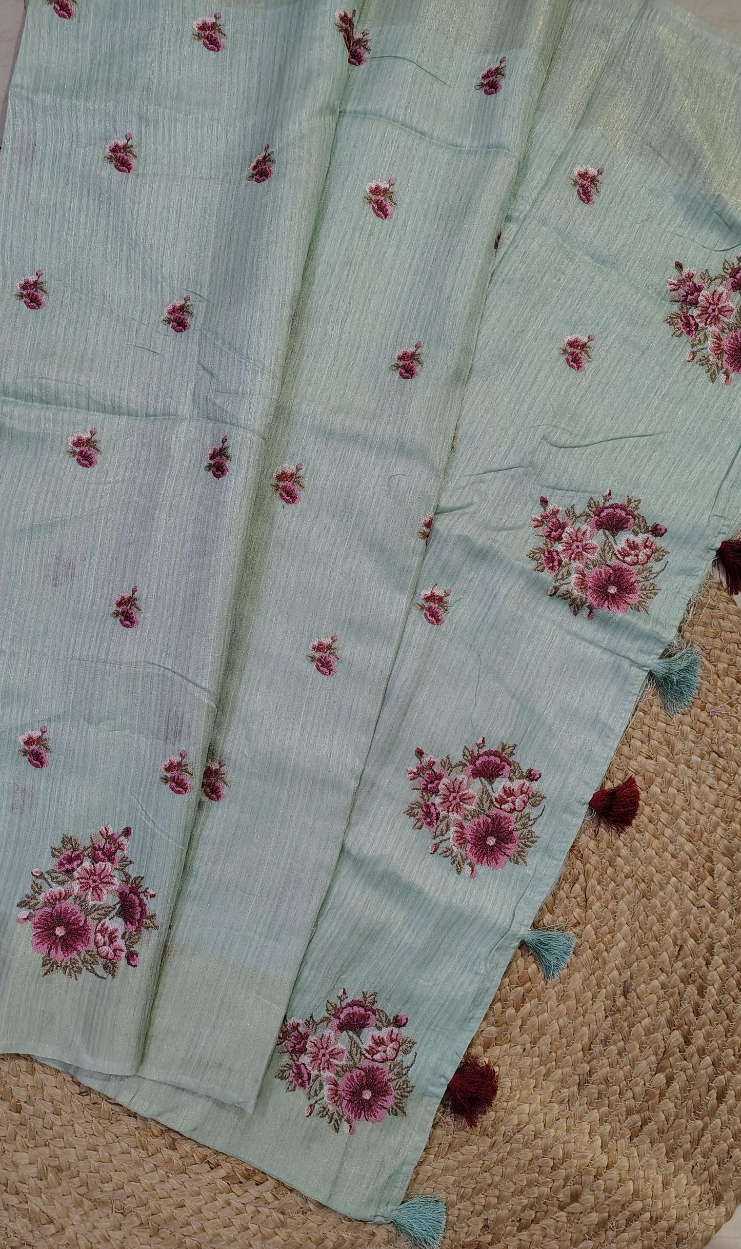 JUTE COTTON SAREE BLUE, FULL VIEW 2