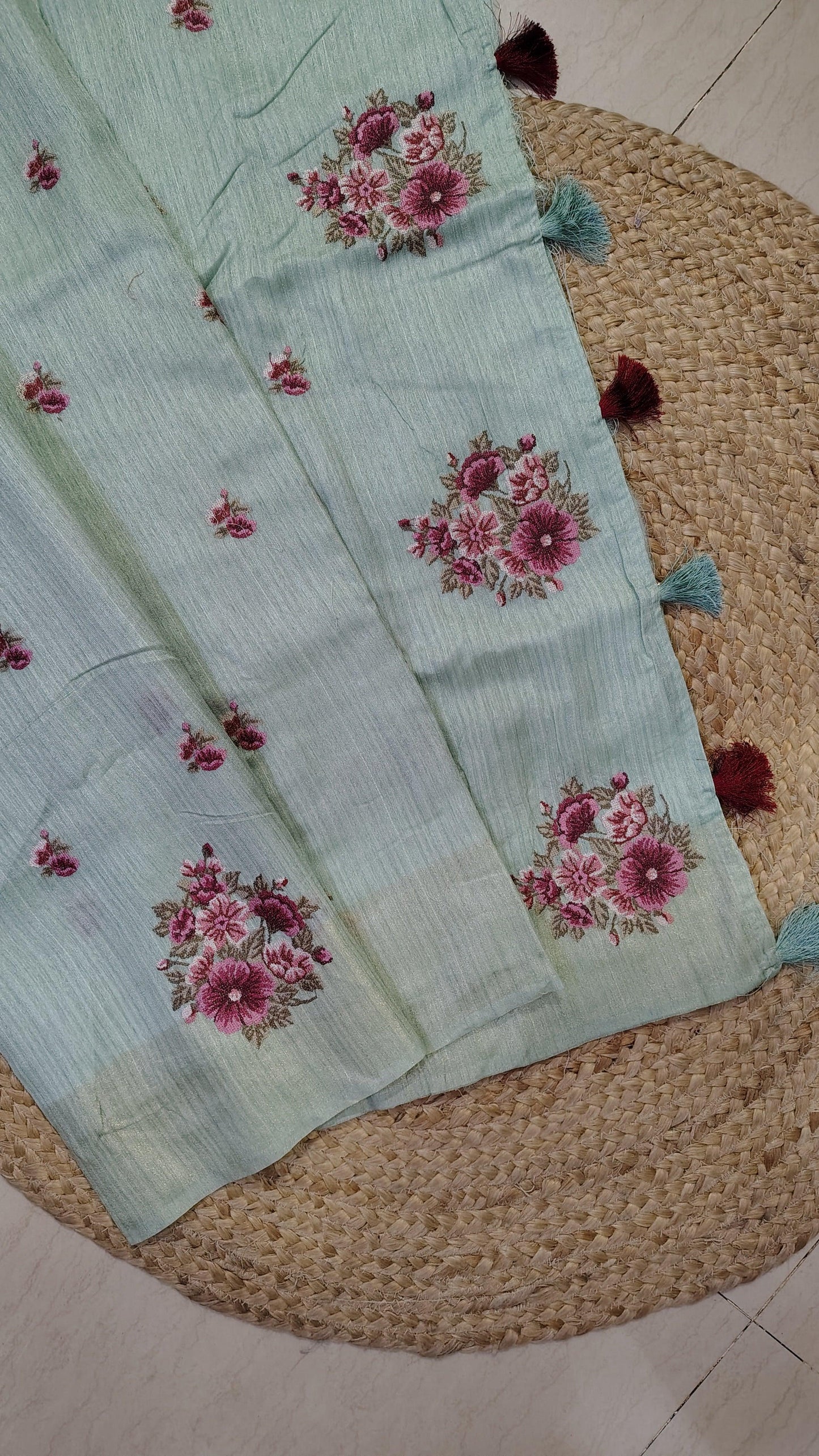 JUTE COTTON SAREE BLUE, DESIGN VIEW 3