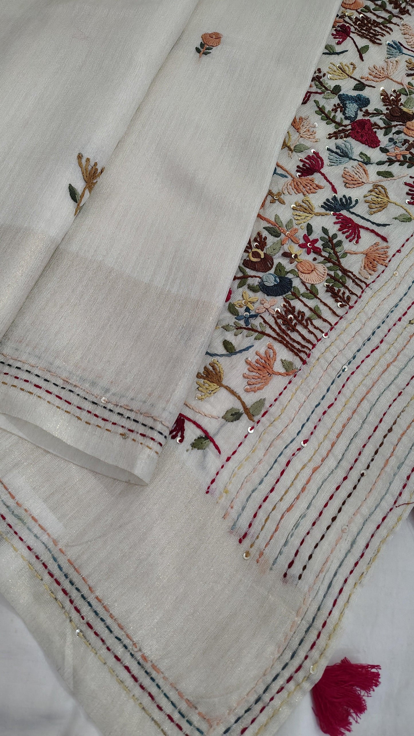 JUTE COTTON SAREE OFF WHITE , PALLU VIEW 2