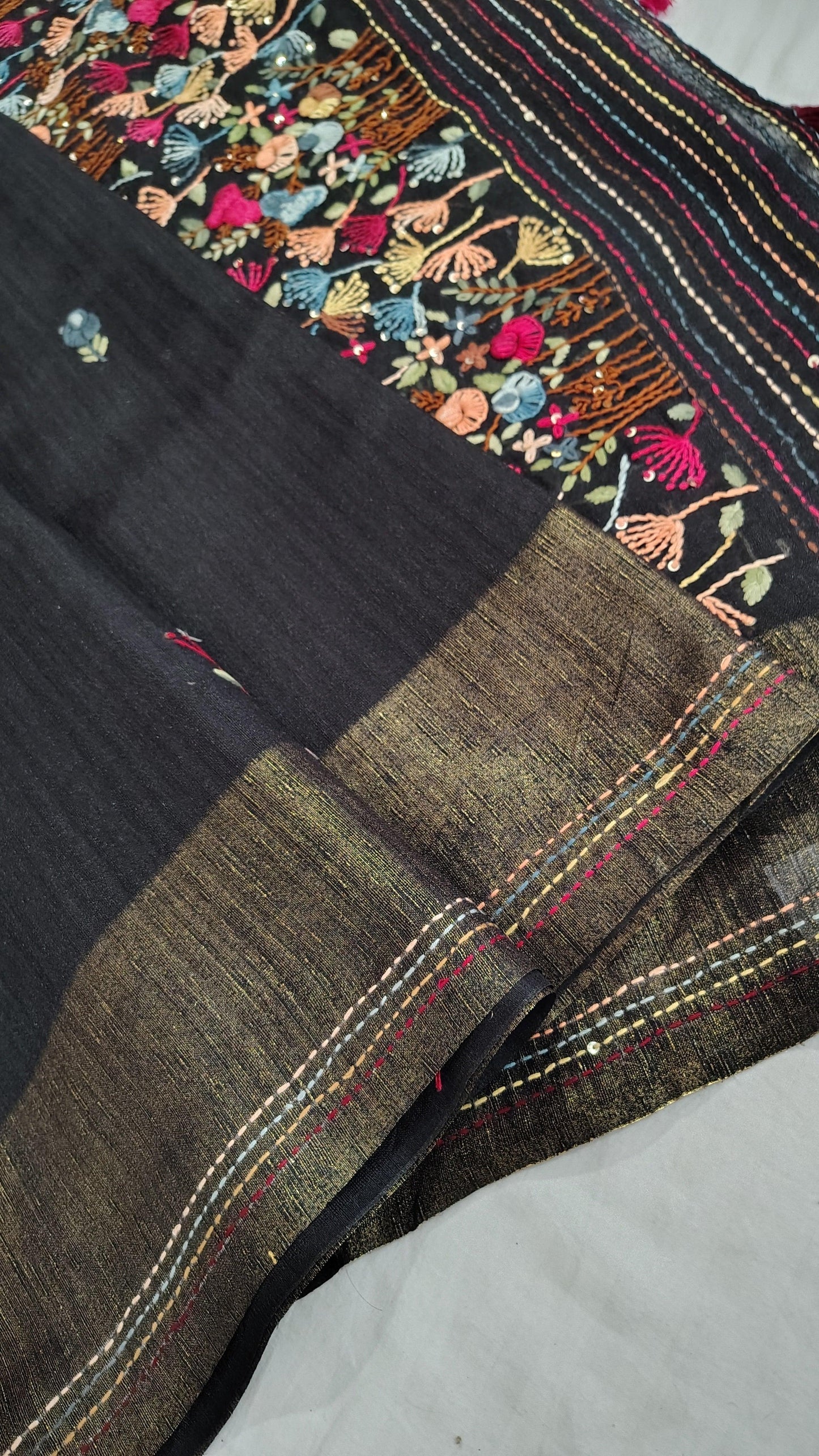 JUTE COTTON SAREE BLACK, PALLU VIEW 2