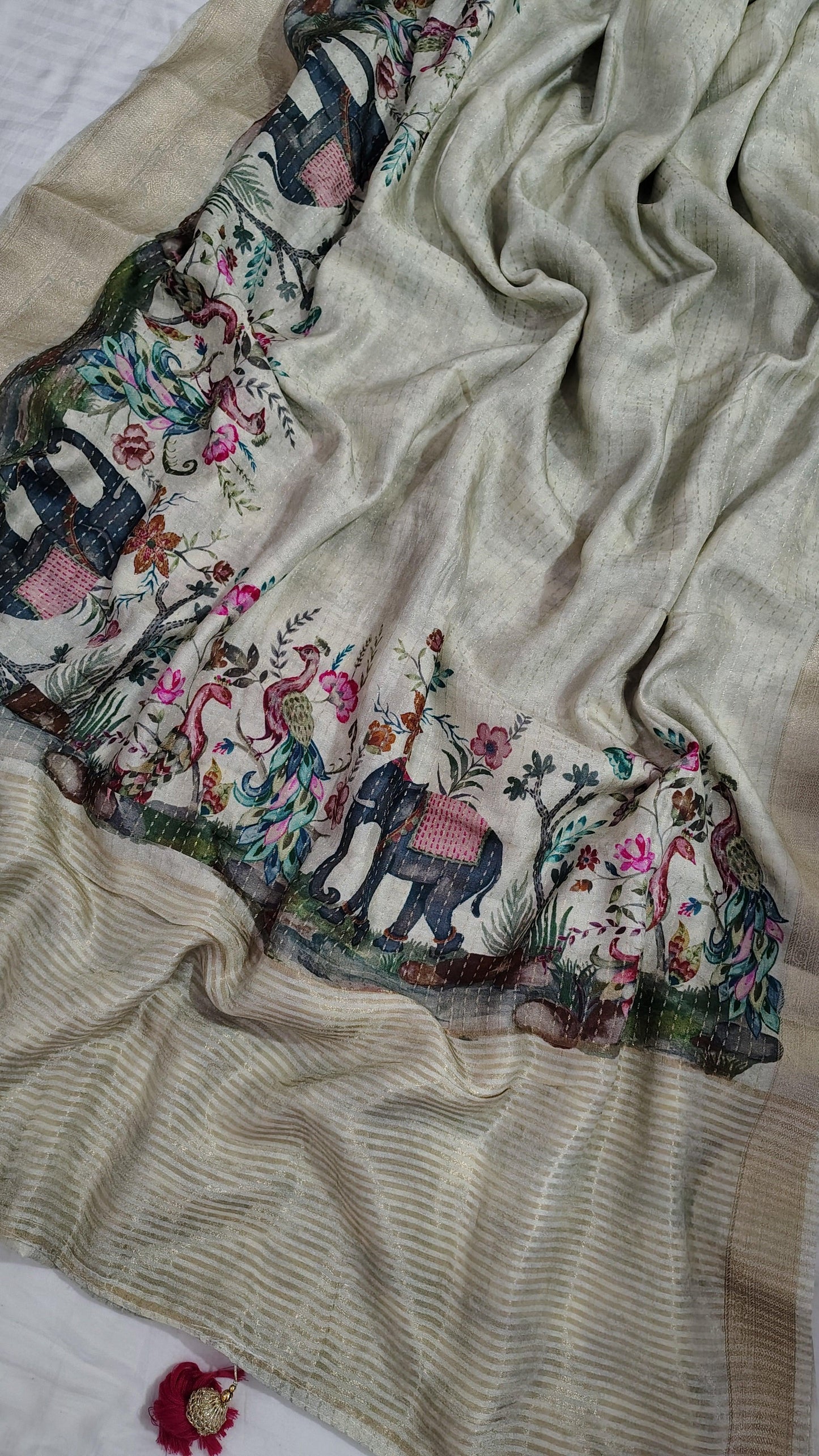 SOFT DOLA silk saree - elephant motif , FULL View