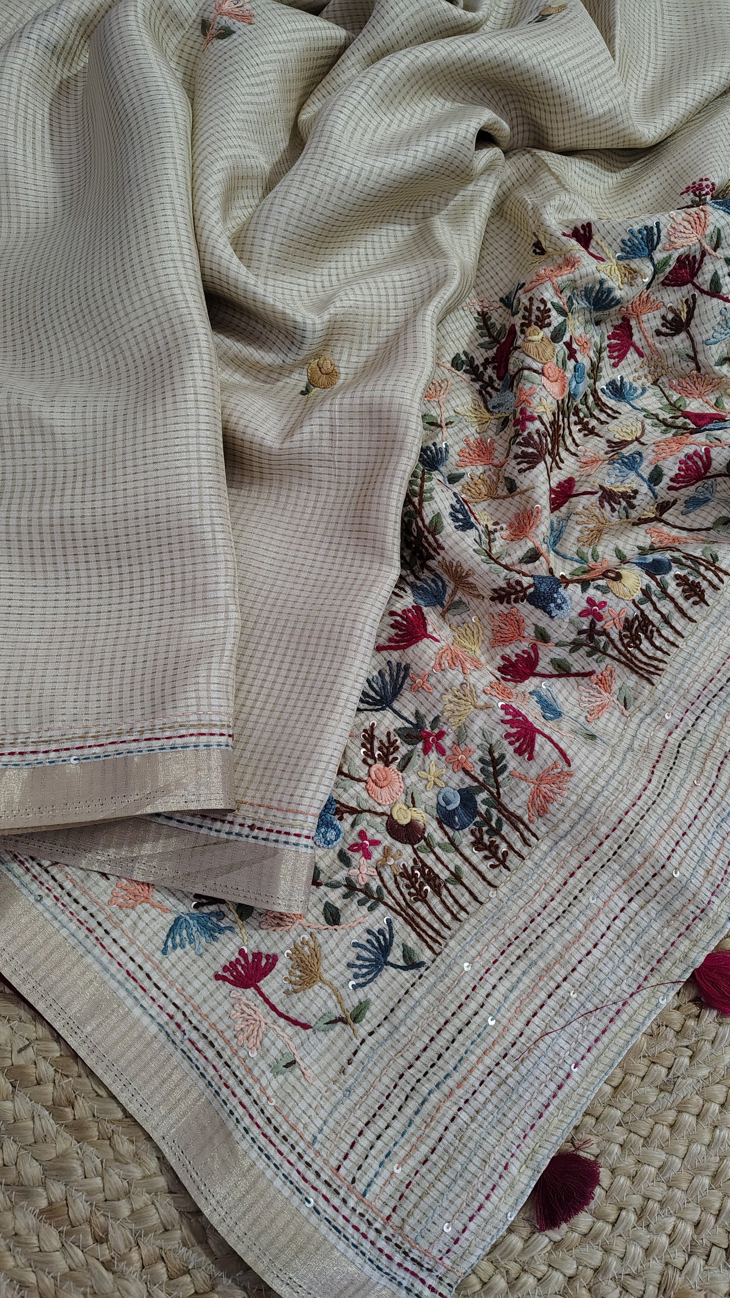 Tussar silk saree with hand embroidery