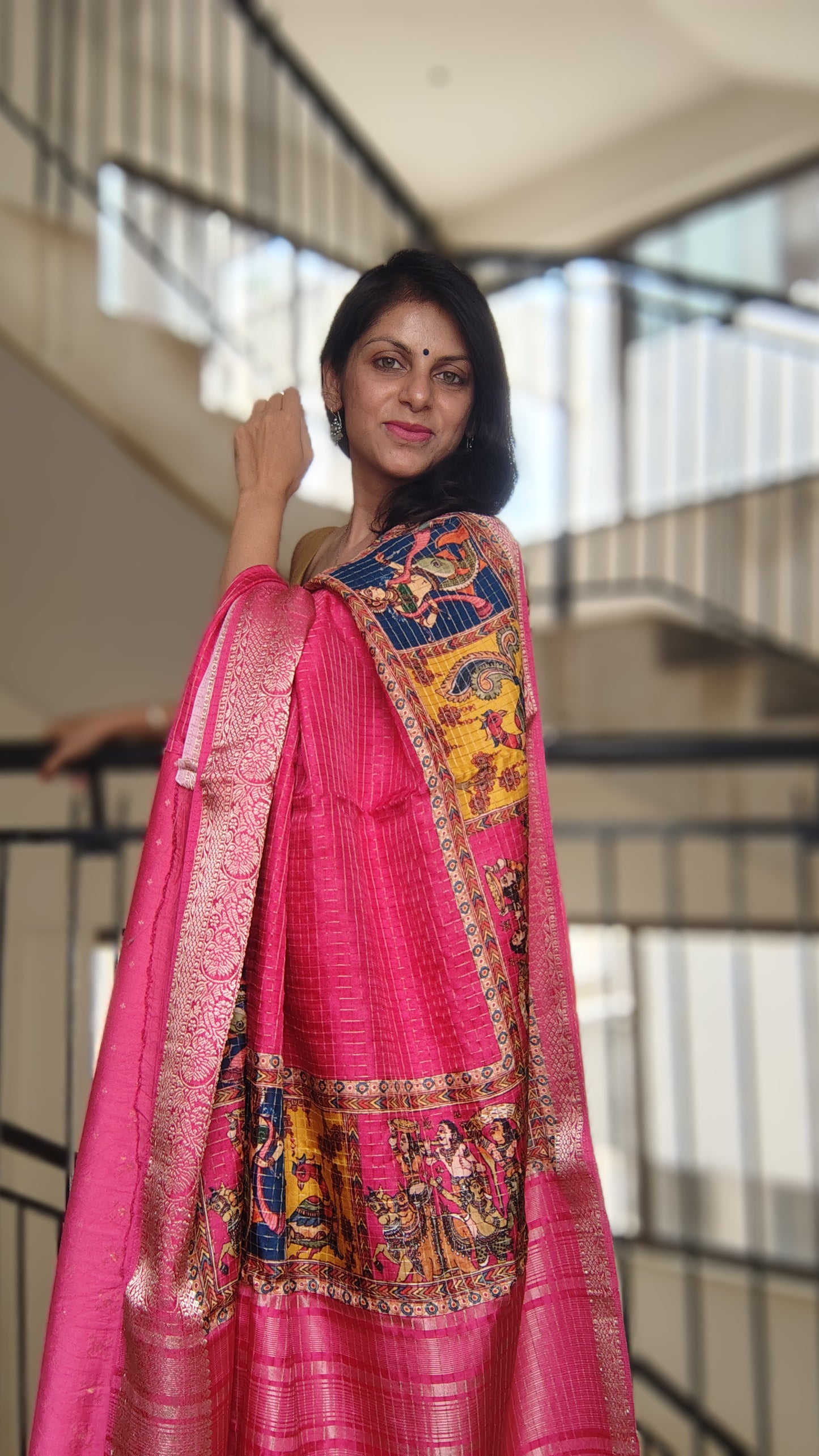 Pink soft dola silk saree - pallu view