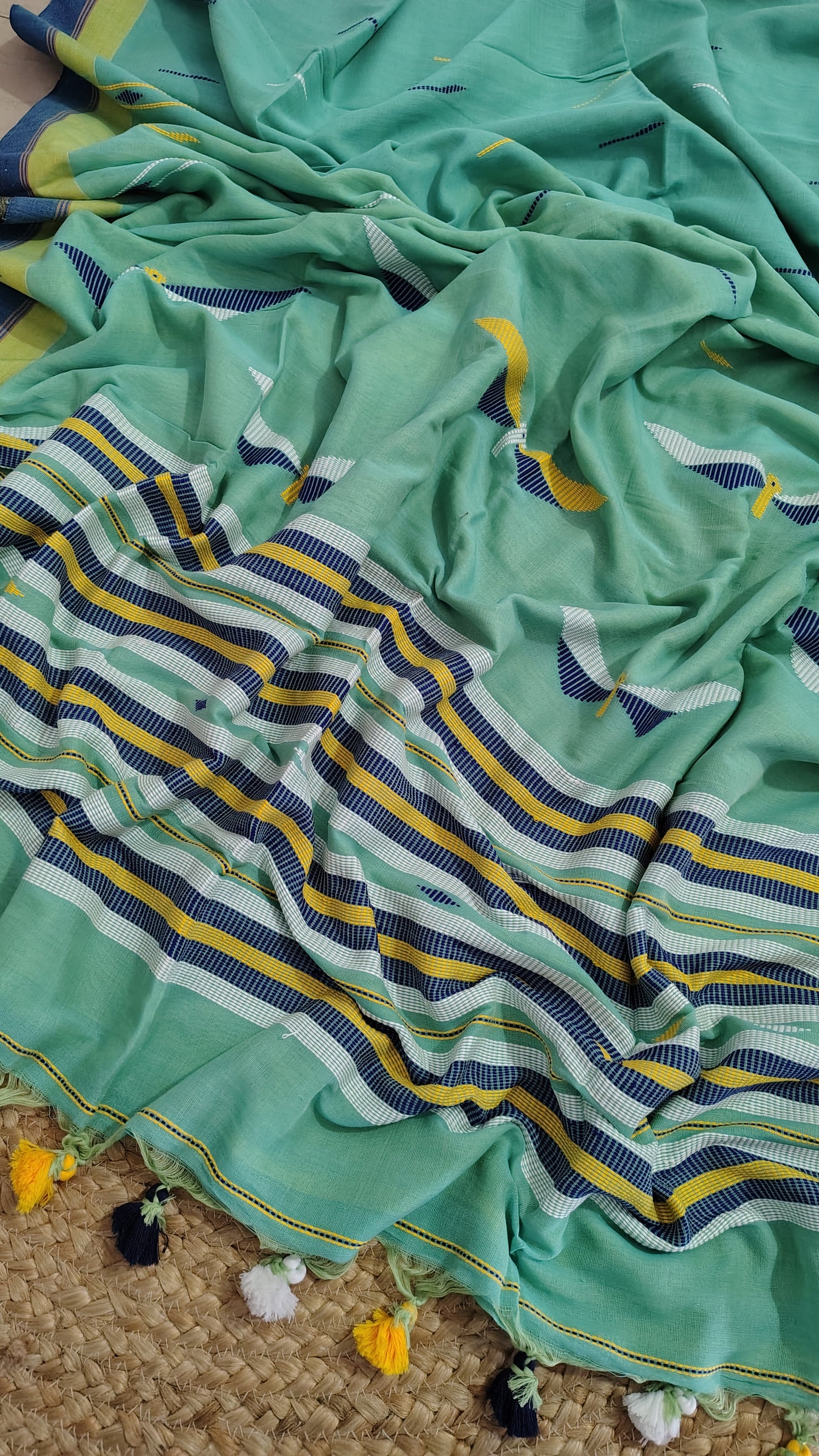 Pure handwoven two toned Khadi Cotton Saree |Jamdani Weave saree with blouse