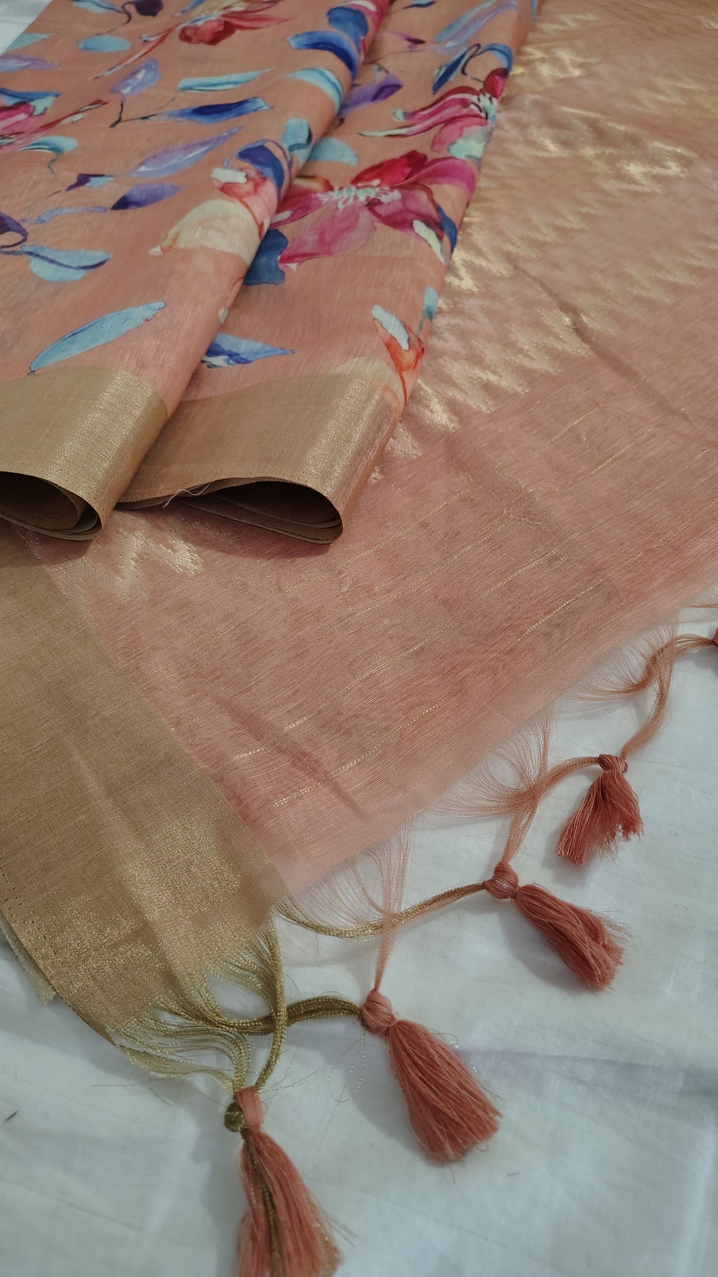 linen silk with zari pallu