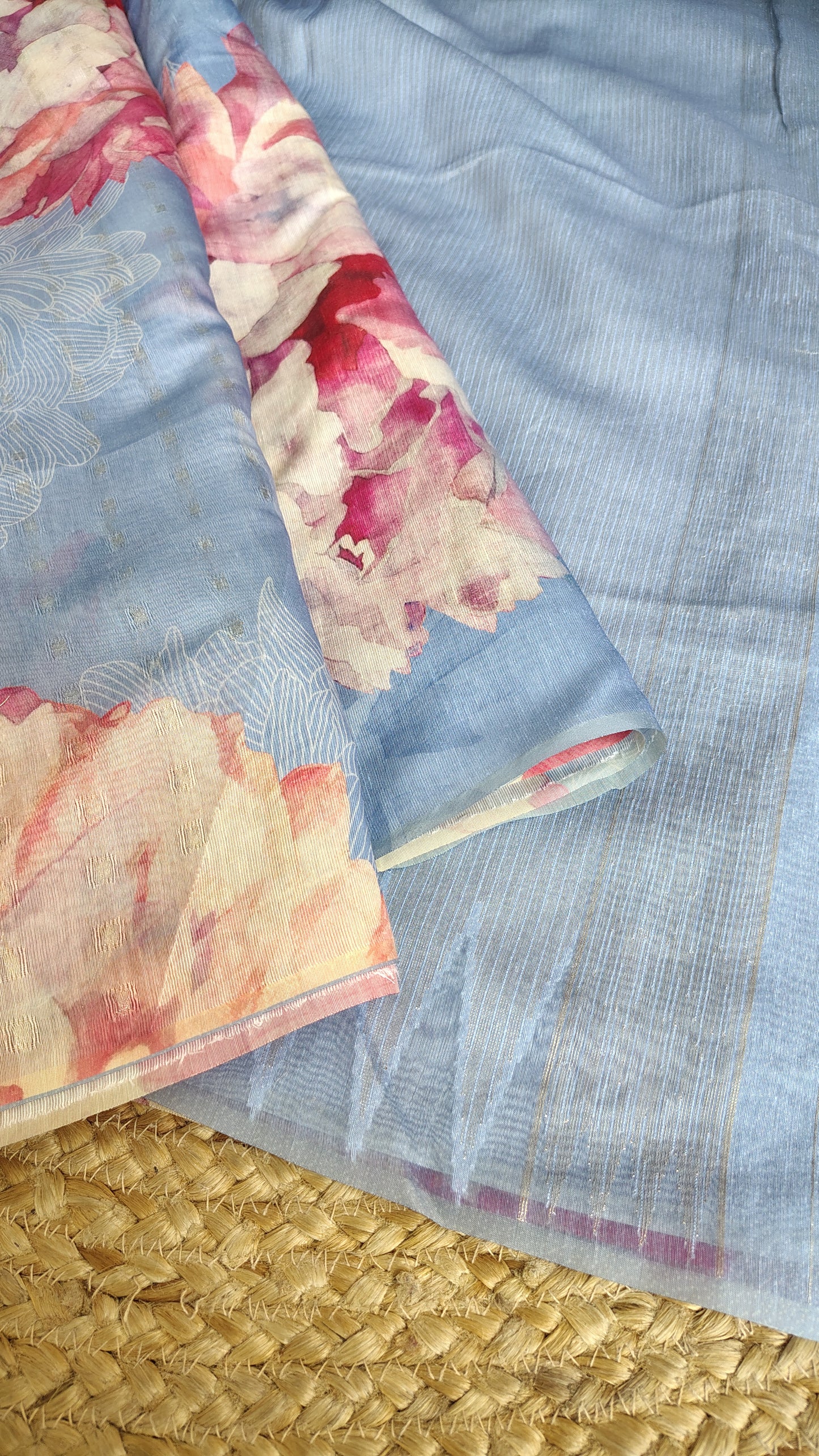 Pastel Floral Linen Silk Saree with Blouse | Lightweight Summer Linen Saree for Women