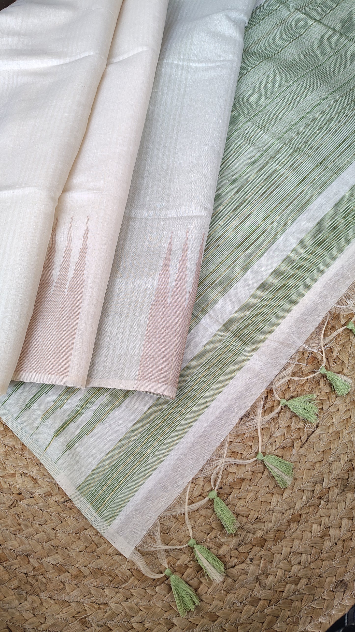 Ivory Temple border Linen silk saree - subtle and elegant