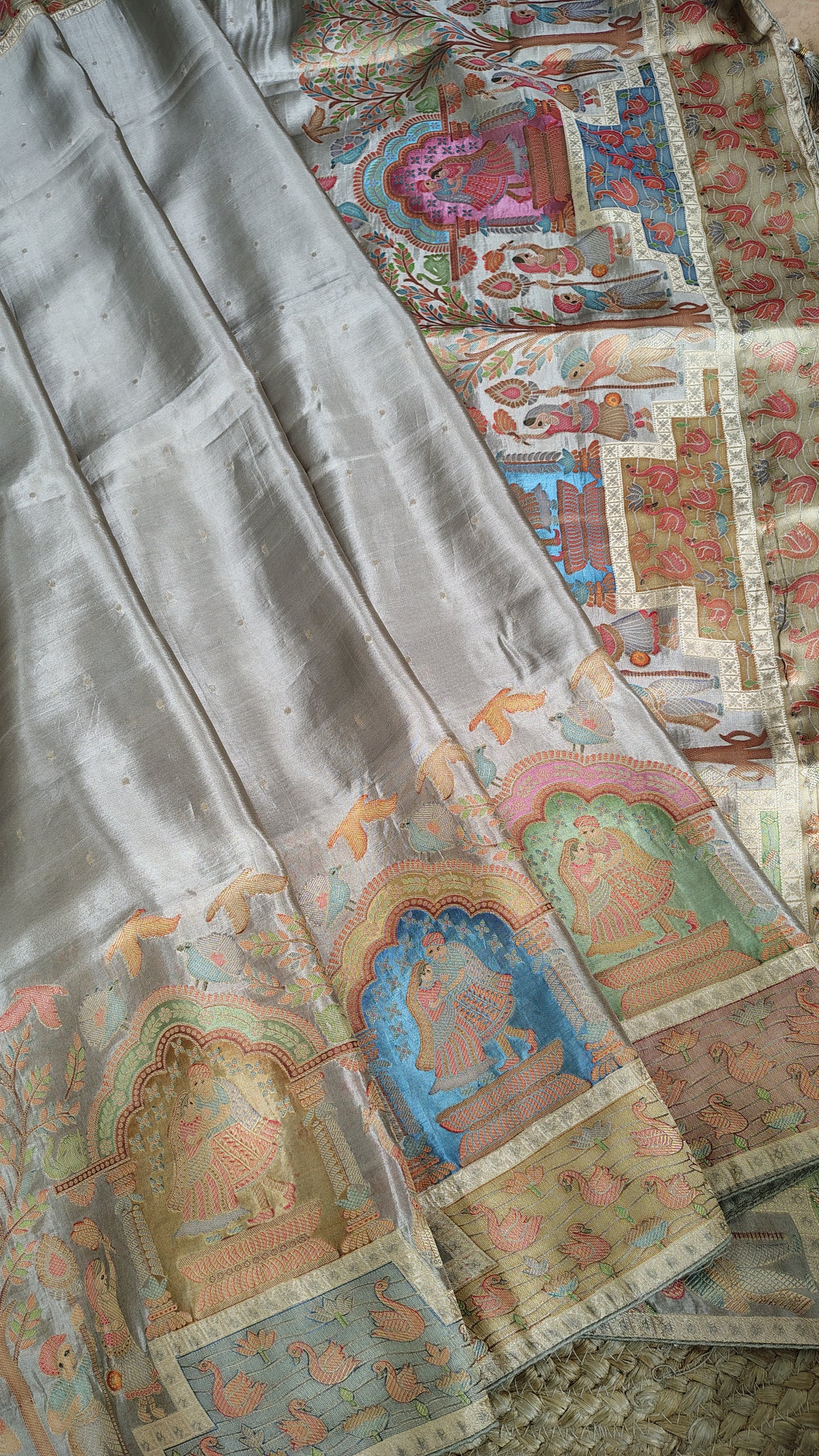 Grey saree tissue banarasi silk