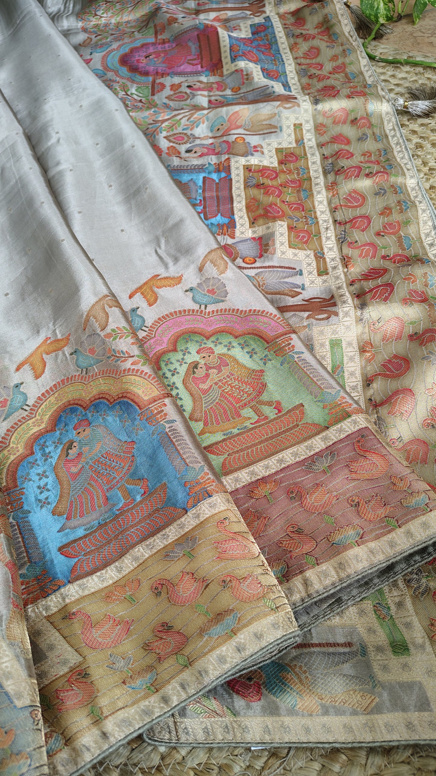 Grey Tissue banarasi silk saree with figure