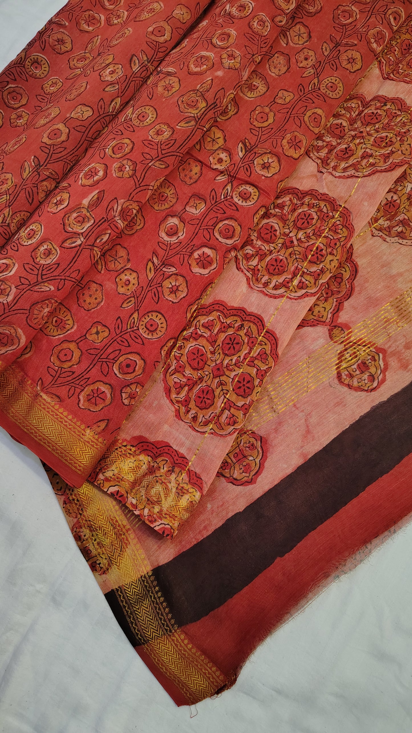 Handblock Printed Maheshwari Silk Saree – Lightweight, Traditional Elegance
