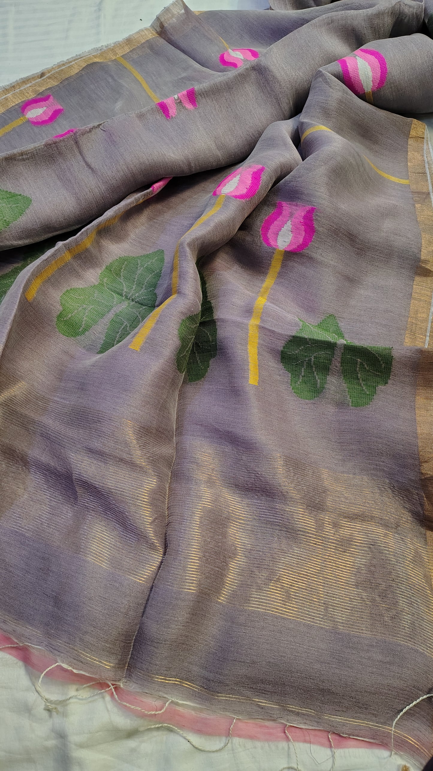 Mauve linen Silk Jamdani| Bird weave