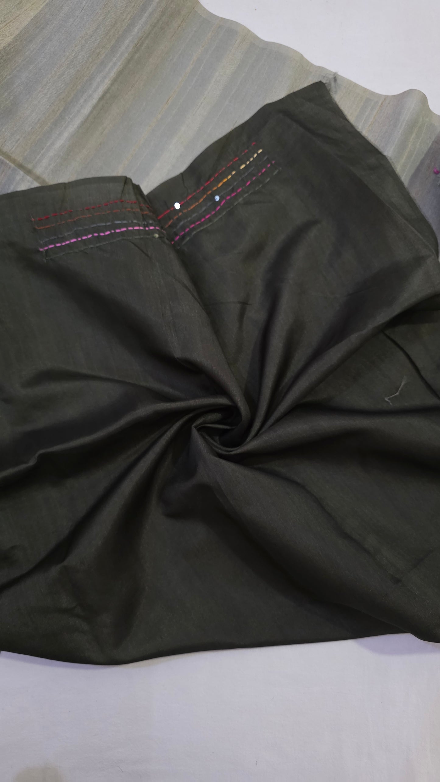 Ombre Green hand embroidery tussar Silk Saree