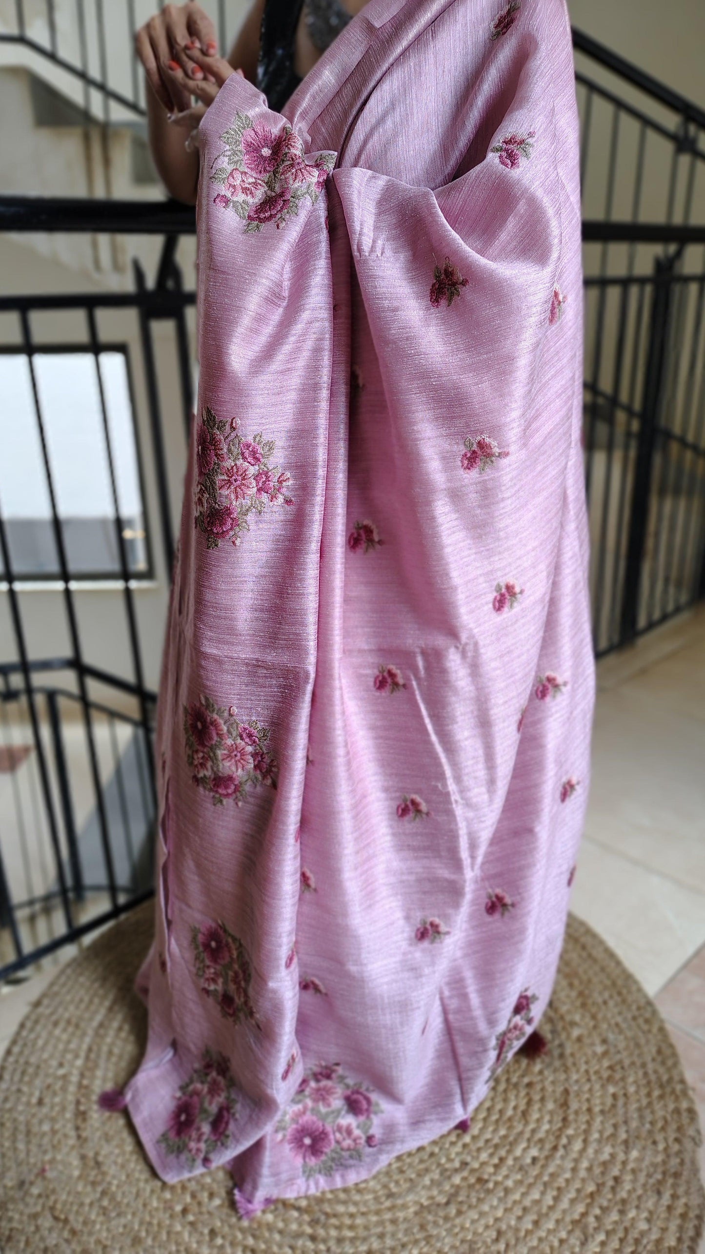 JUTE COTTON SAREE pink , FULL VIEW 2