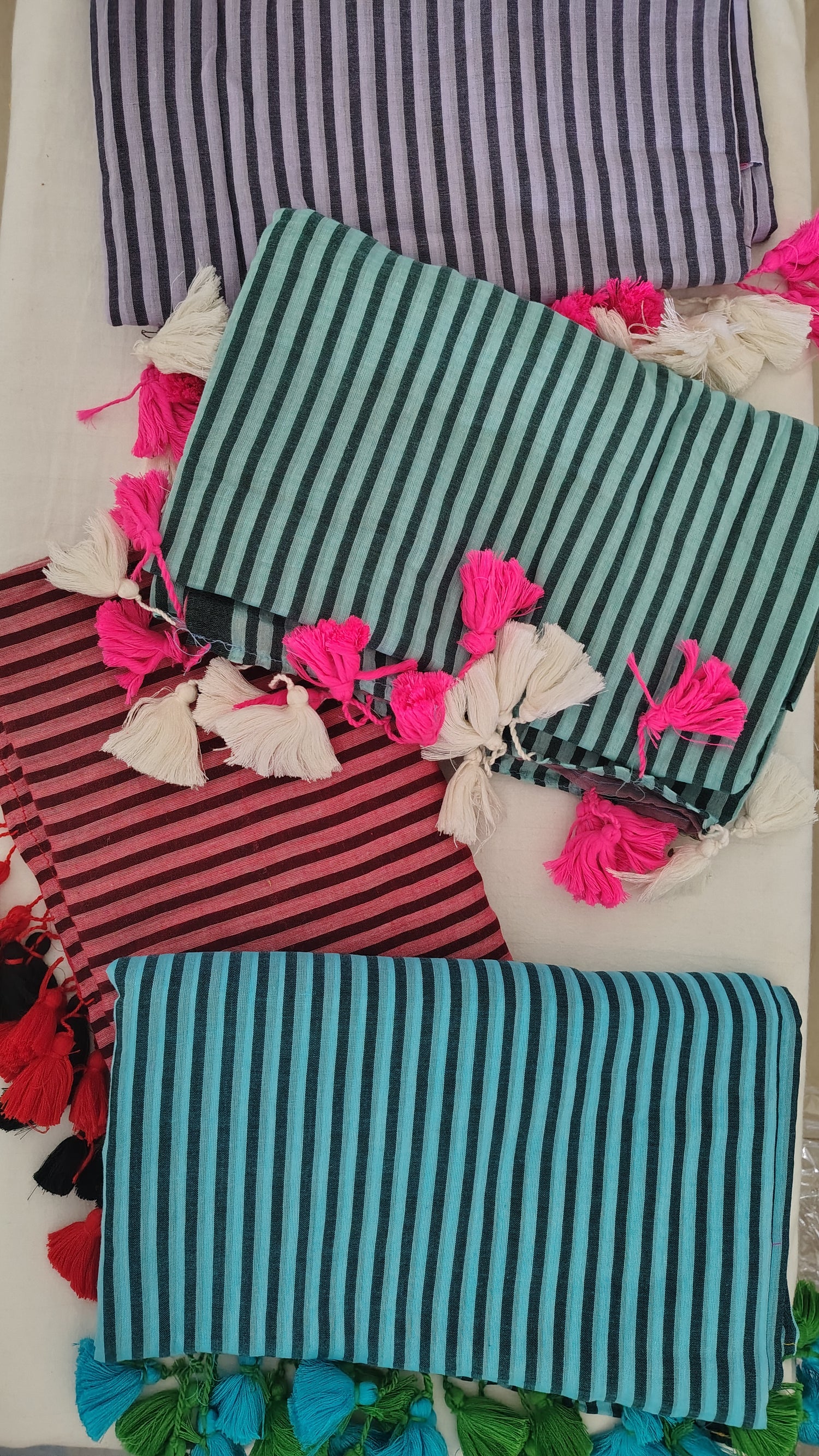 Trendy MUL MUL stripe sarees
