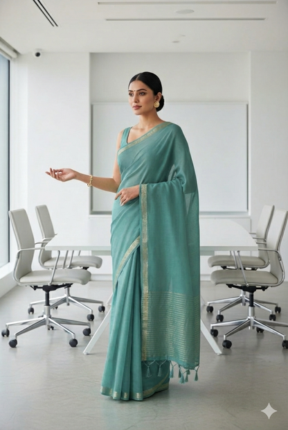 Green plain Mysore crepe Silk