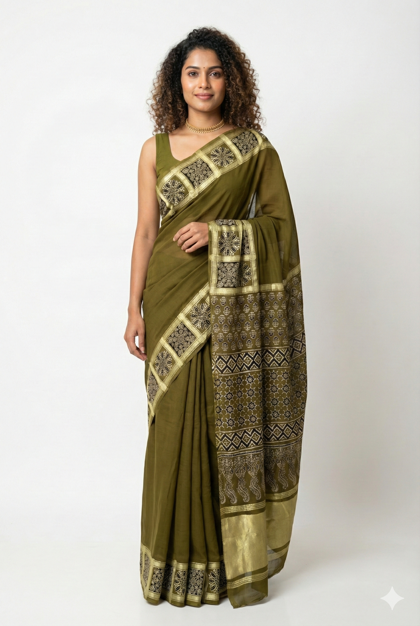 Mehendi Green Modal silk Bandhej Tissue pallu