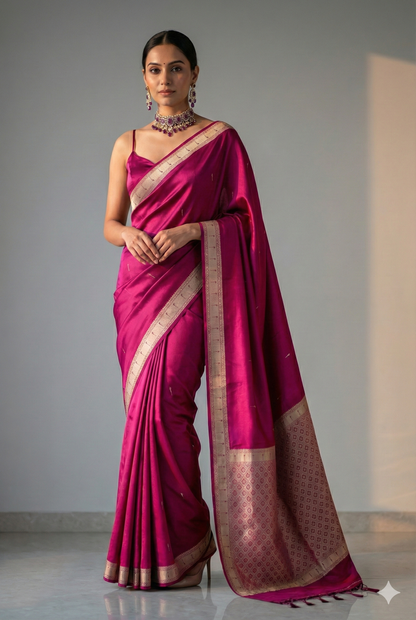 Pink Paithani border Satin Silk Saree